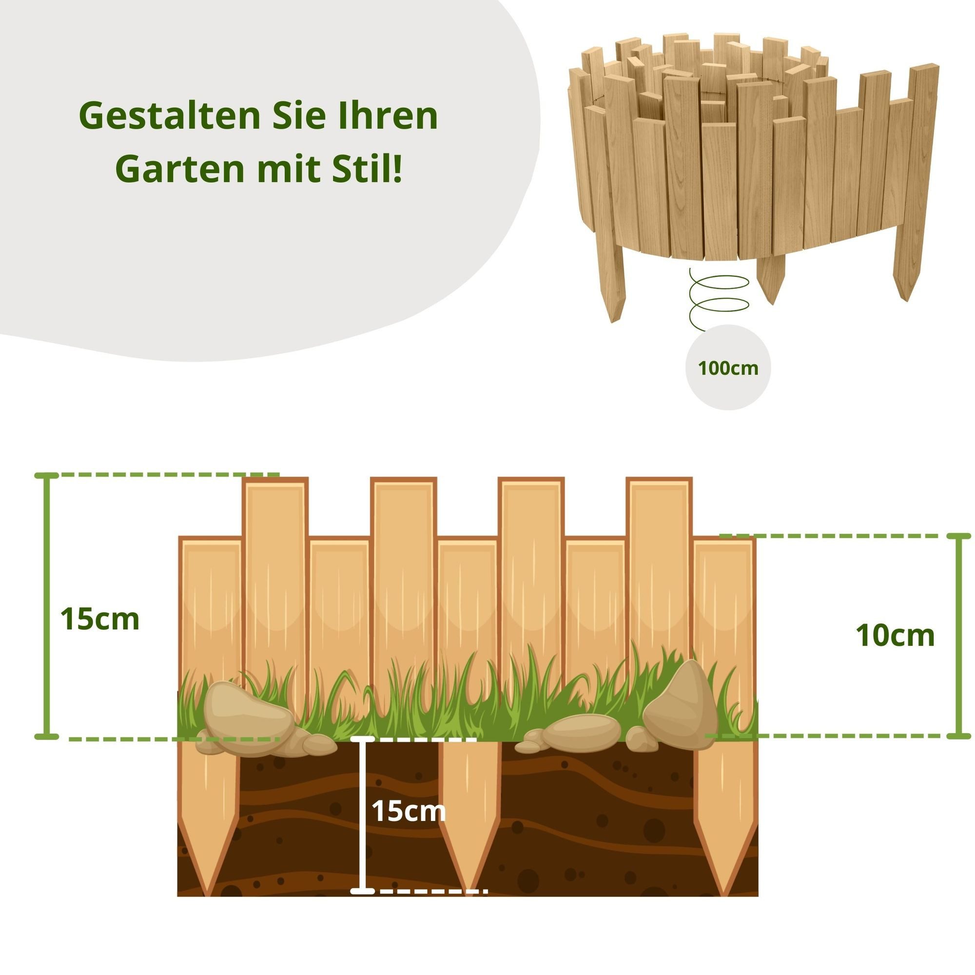 Floranica Beetbegrenzung Beeteinfassung Rasenkante Rollzaun Holzzaun günstig online kaufen
