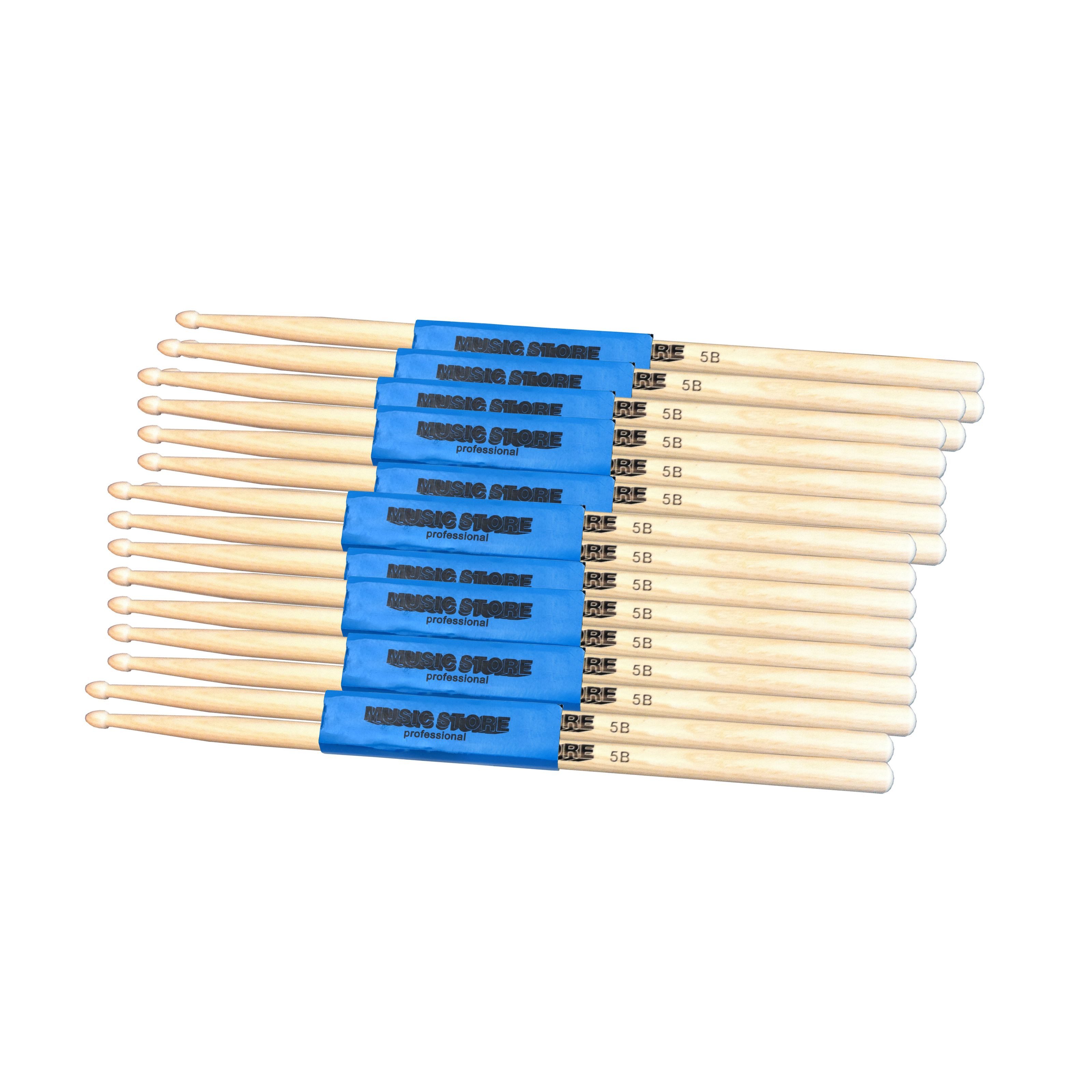 MUSIC STORE Drumsticks (5B Maple Drumstick Set 10 Pack Ahorn Sticks Acorn Kopfform 405mm Länge 15mm Durchmesser Holz Tip Ideal für Schlagzeuger, Sticks, Beater und Mallets, Stick Packs), Drumstick Set, Ahorn Sticks, Acorn Kopfform