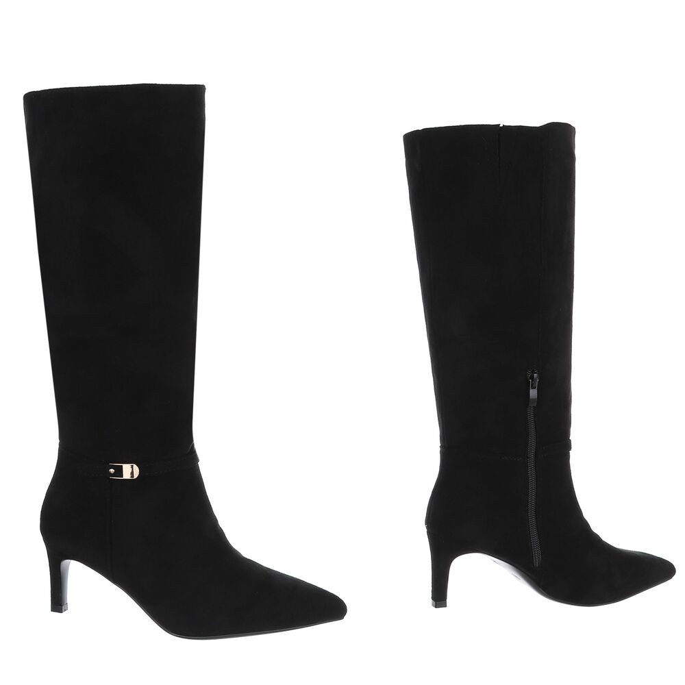 Ital-Design Damen Kniehohe Stiefel mit Absatz und Schmuckriemen Stiefel (92355286) Pfennig-/Stilettoabsatz Stiefel in Schwarz – Bild 4 von 5
