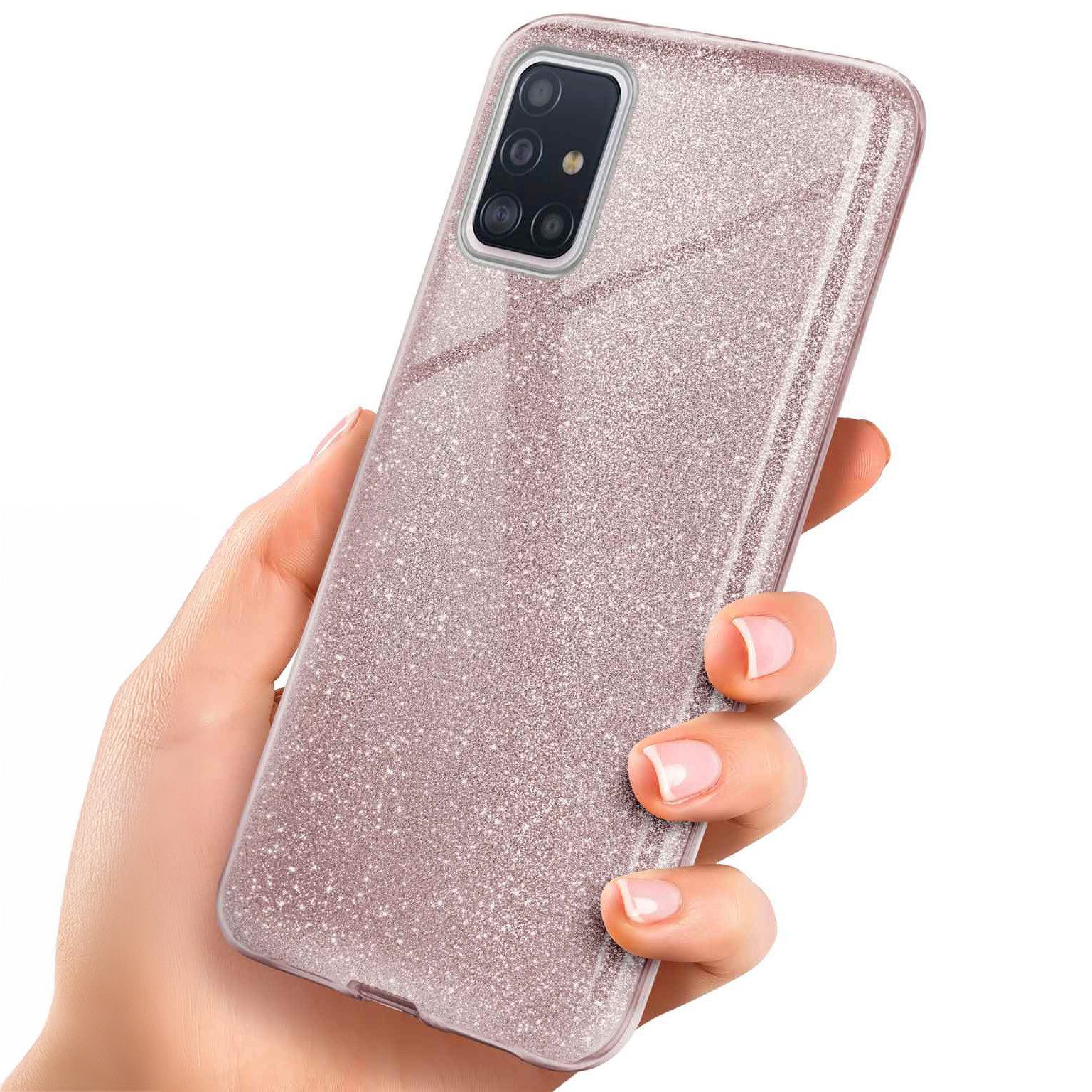 ONEFLOW Handyhülle für Samsung Galaxy A51 Glitzer Hülle Glitter Case Rosa 6,5 Zoll, Hülle Glitzernd Dünne Schutzhülle mit Kameraschutz Frauen Glitzerhülle