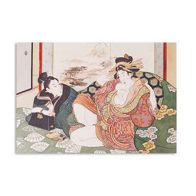 GalaxyCat Poster Japanisches Shunga Wandbild auf Hartschaumplatte, Traditionelles, Blumen, Japanisches Shunga Wandbild