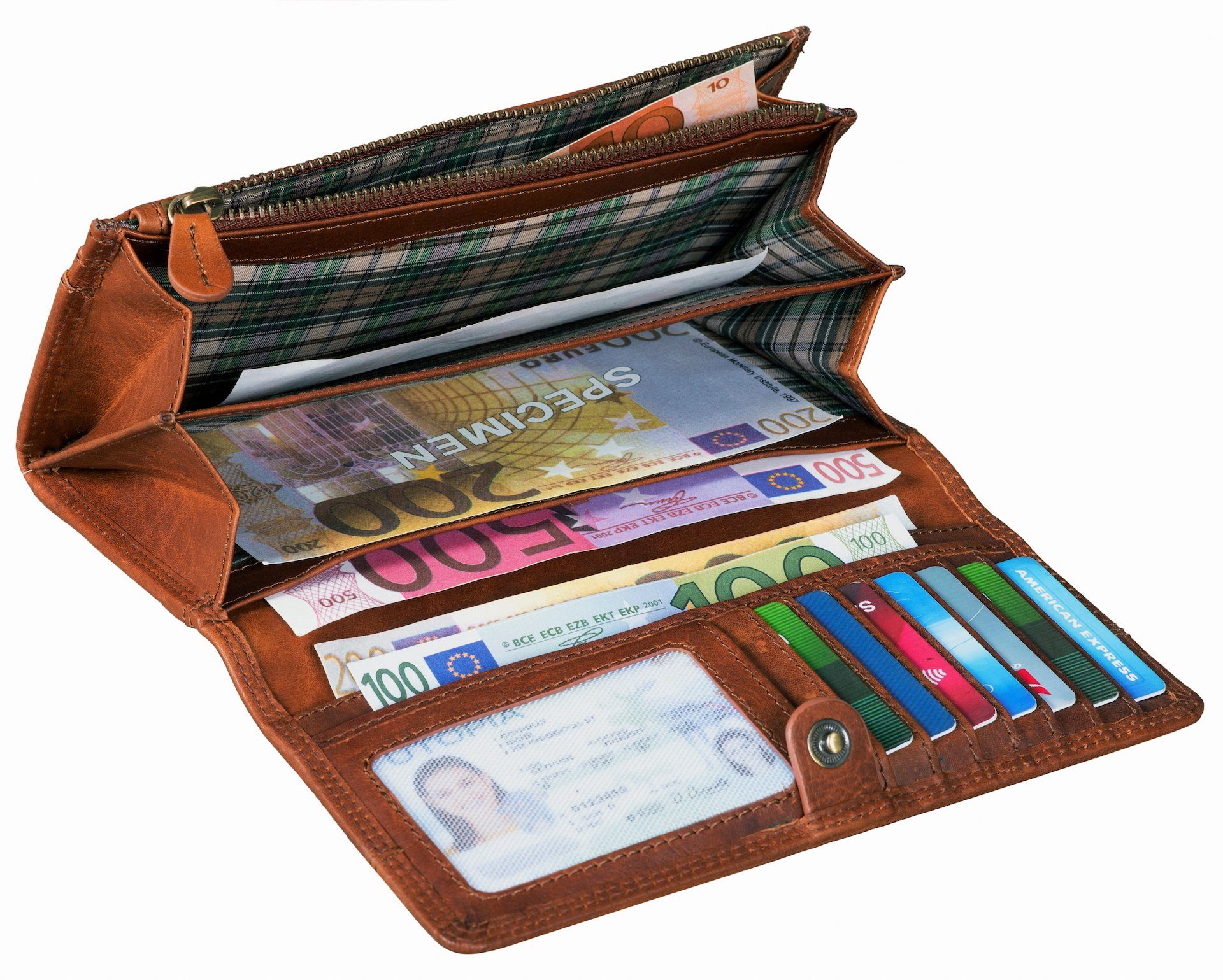Benthill Geldbörse Damen Echt Leder RFID Portemonnaie mit vielen Kartenfächer Vintage, RFID-Schutz Kartenfächer Münzfach Reißverschlussfach