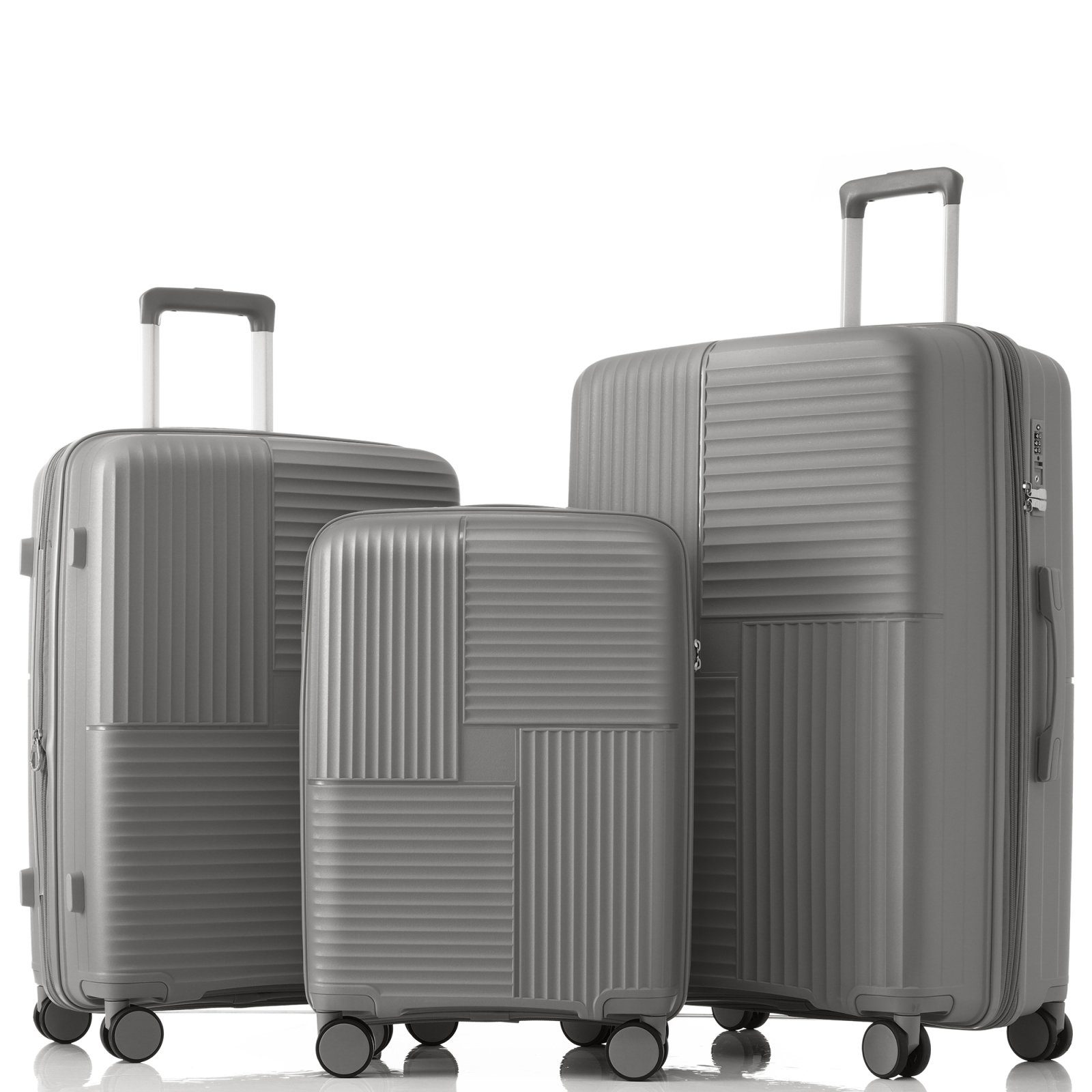 SEEZSSA Kofferset M-L-XL-Set(3 tlg)Handgepäcktrolley mit TSA-Schloss, PP-Gepäck Trolleyset, Kofferset mit Innenfächern schwarz