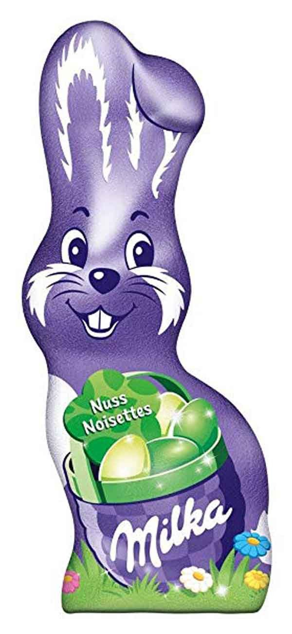 MILKA Schokolade, Milka Schmunzelhase Nuss Alpenmilch Schokolade mit Haselnüssen 45g