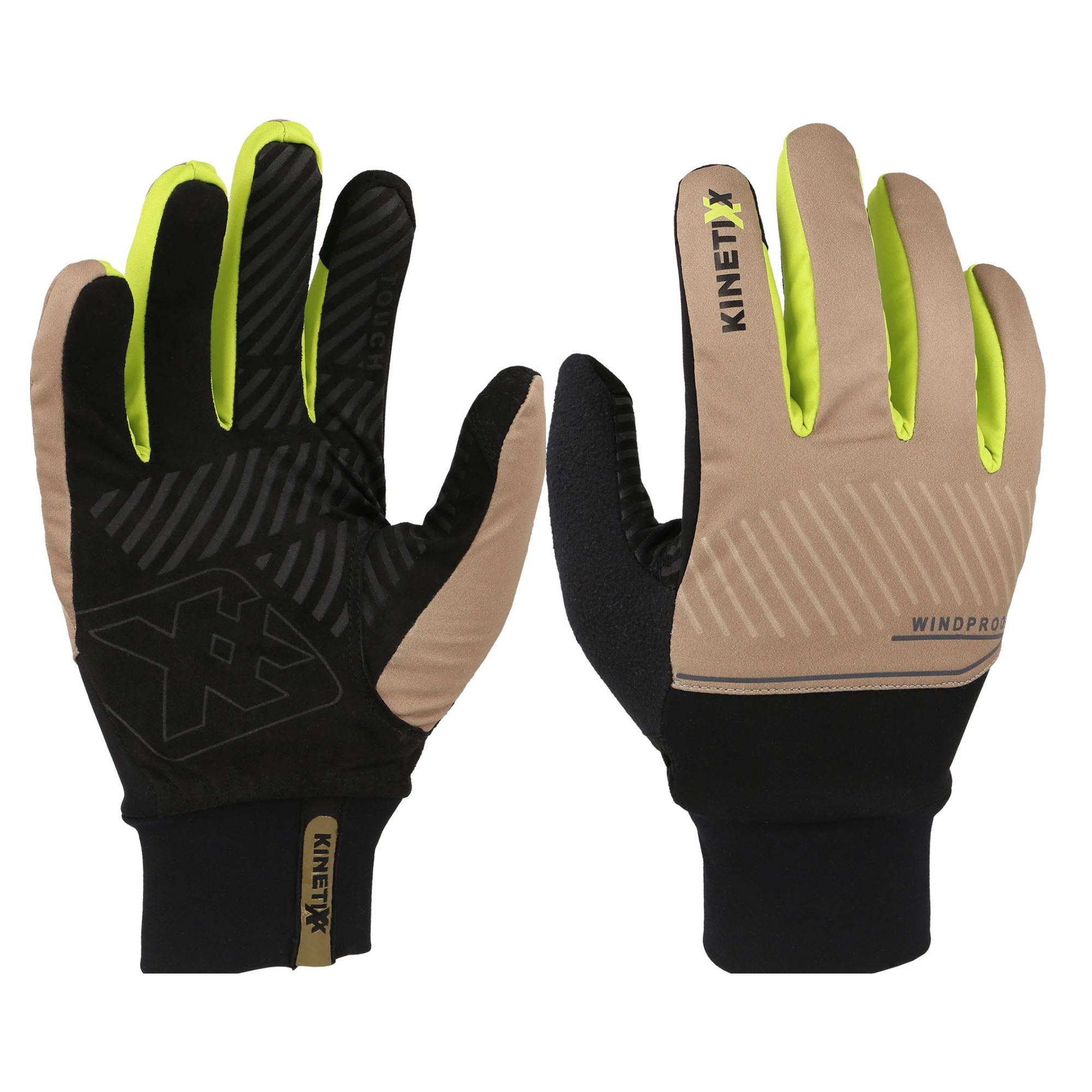 Kinetixx Langlaufhandschuhe Warmer Kinder Langlaufhandschuh Nojan Jr. – Winddicht & Nachhaltig (Taupe) Winddicht, Touchscreen kompatibel, Silikondruck, Reflektierend