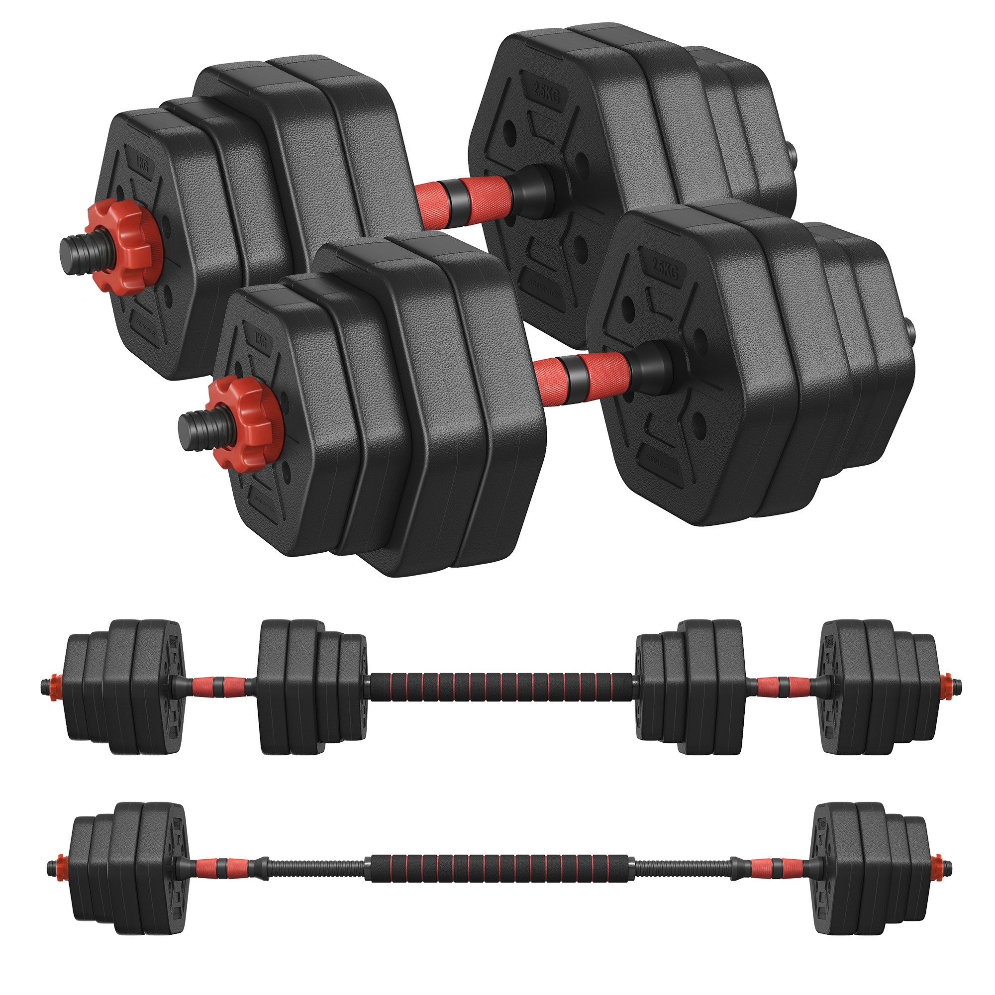 SONGMICS Hantel-Set 10-40KG Hanteln mit Verbindungsstange, Hexagon, Kurzhantelset, für Workout, Fitnesstraining, Gewichtheben für Zuhause, Fitnessstudio