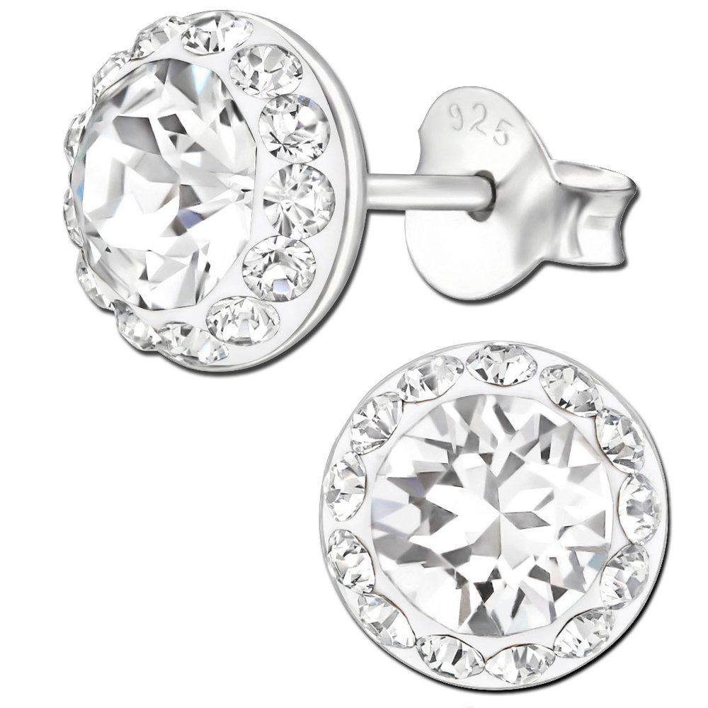 Limana Paar Ohrstecker 8mm / 9mm echt 925 Sterling Silber runde Kristalle, Ohrringe Damenohrringe Geschenk Geschenkidee