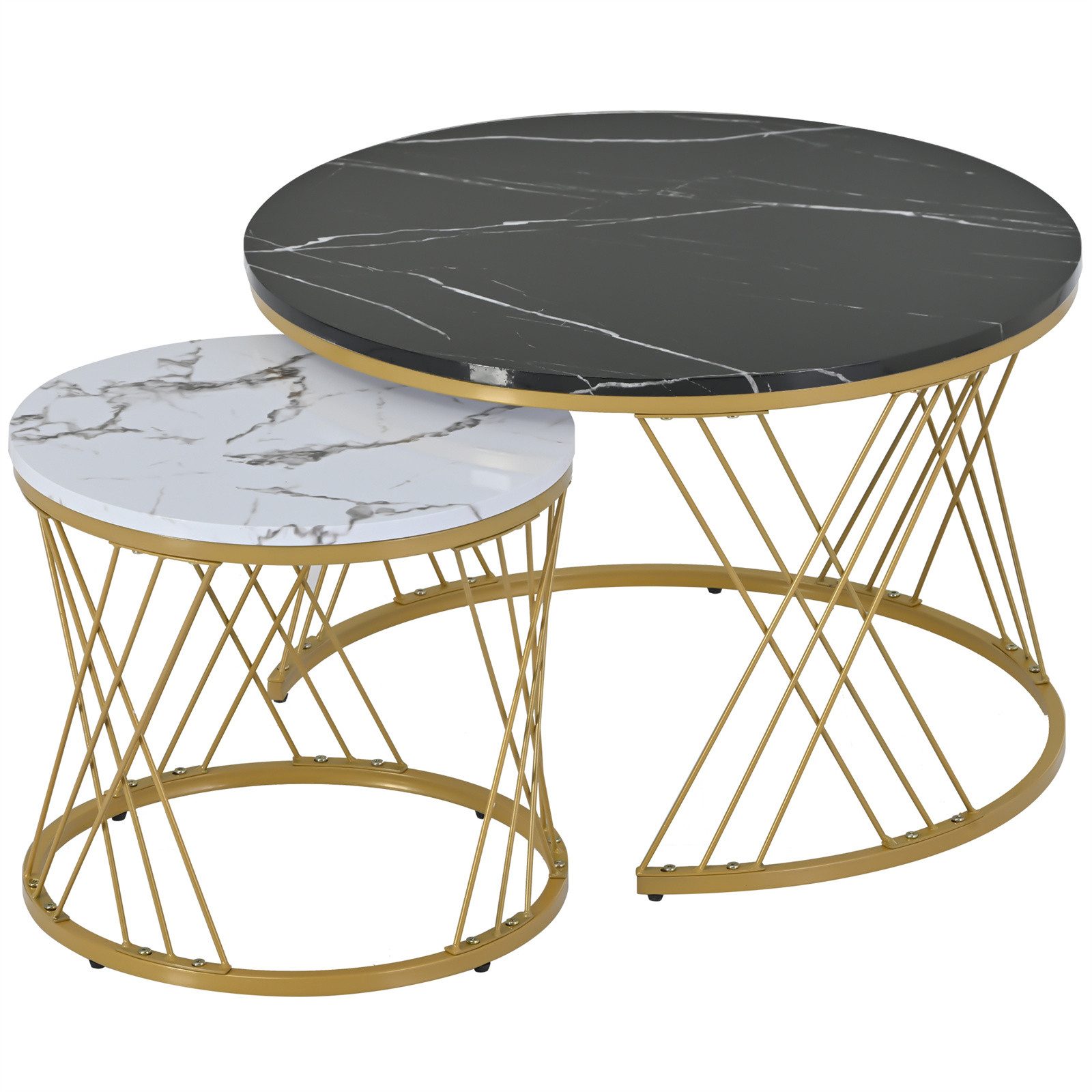 Couchtisch 2er-Set runde Beistelltische aus Holz & Metall