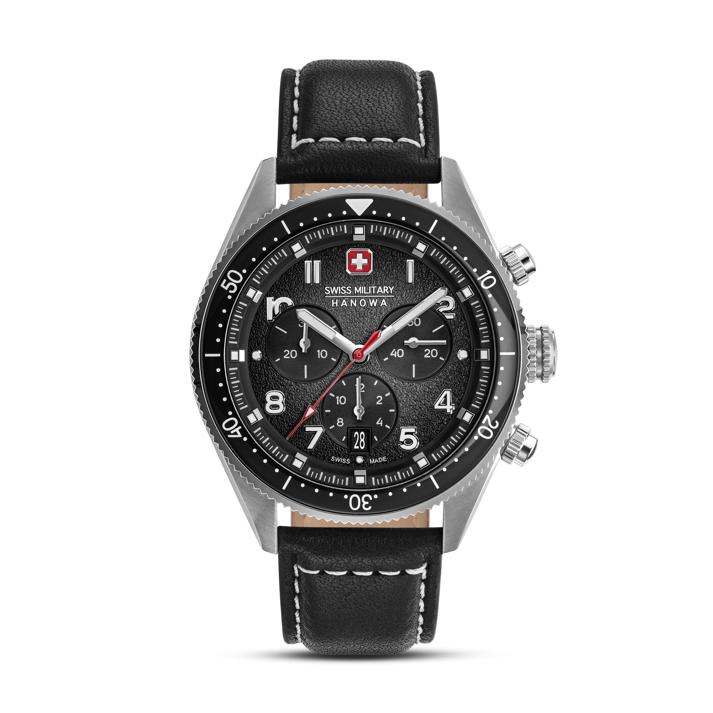 Swiss Military Hanowa Chronograph Greyhound Chrono SMWGC0003801, Quarzuhr, Armbanduhr, Herrenuhr, Swiss Made, Lederarmband, analog, Tag