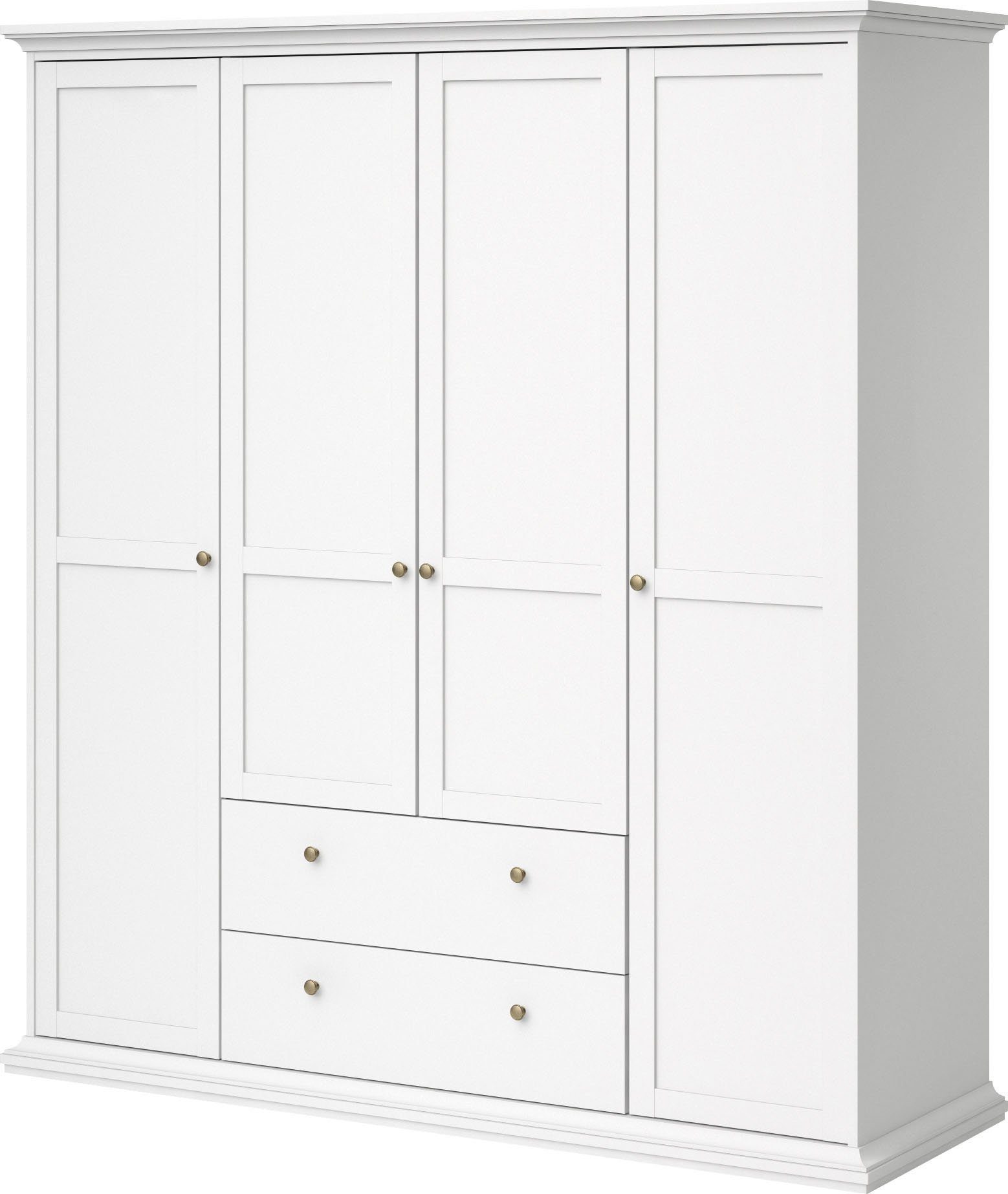 Home affaire Kleiderschrank Paris, Aufbewahrung Kasten Schrank Stauraum, mit Griffen, Landhausstil mit 4 Двери, 11 Facher, Kleiderstange, 2 Выдвижные ящики, Breite 181 cm