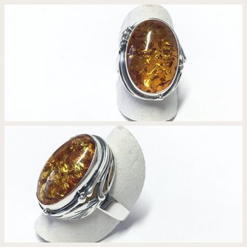 Edelschmiede925 Silberring Silberring 925 mit ovalem braunen Bernstein ab Ringgröße 58