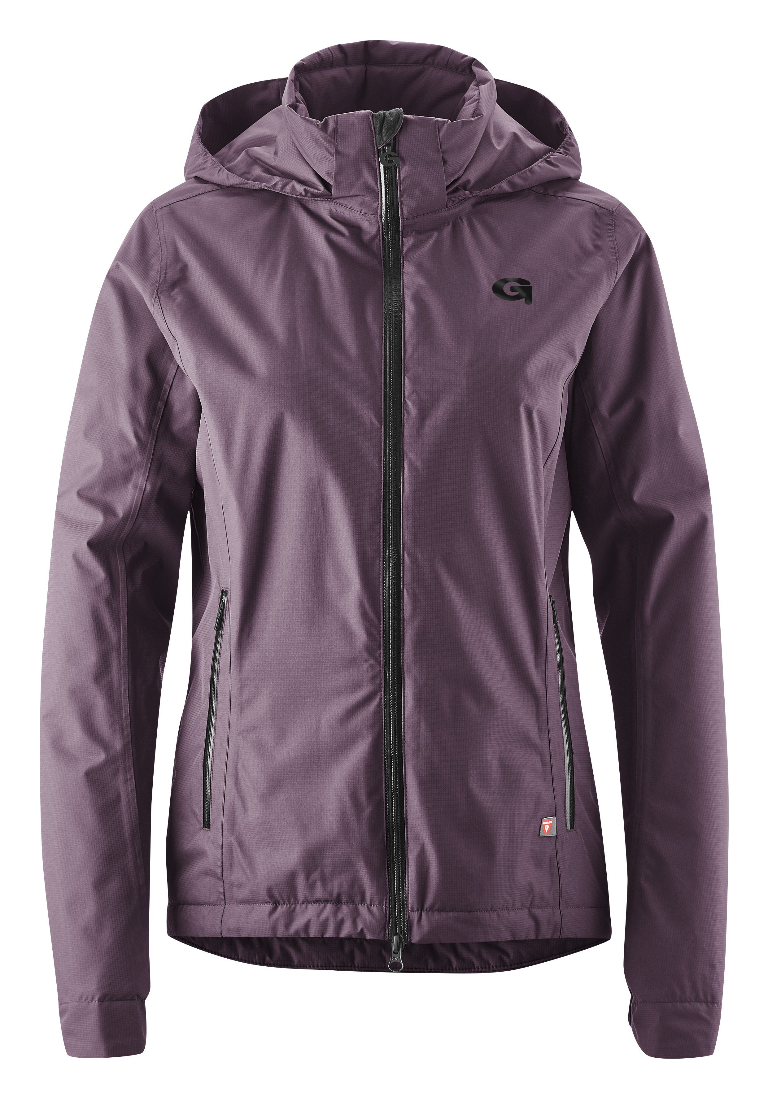 Fahrradjacke Sura Damen aubergine und wasserdicht, Therm Gonso Kapuze Regenjacke mit Radjacke wind-