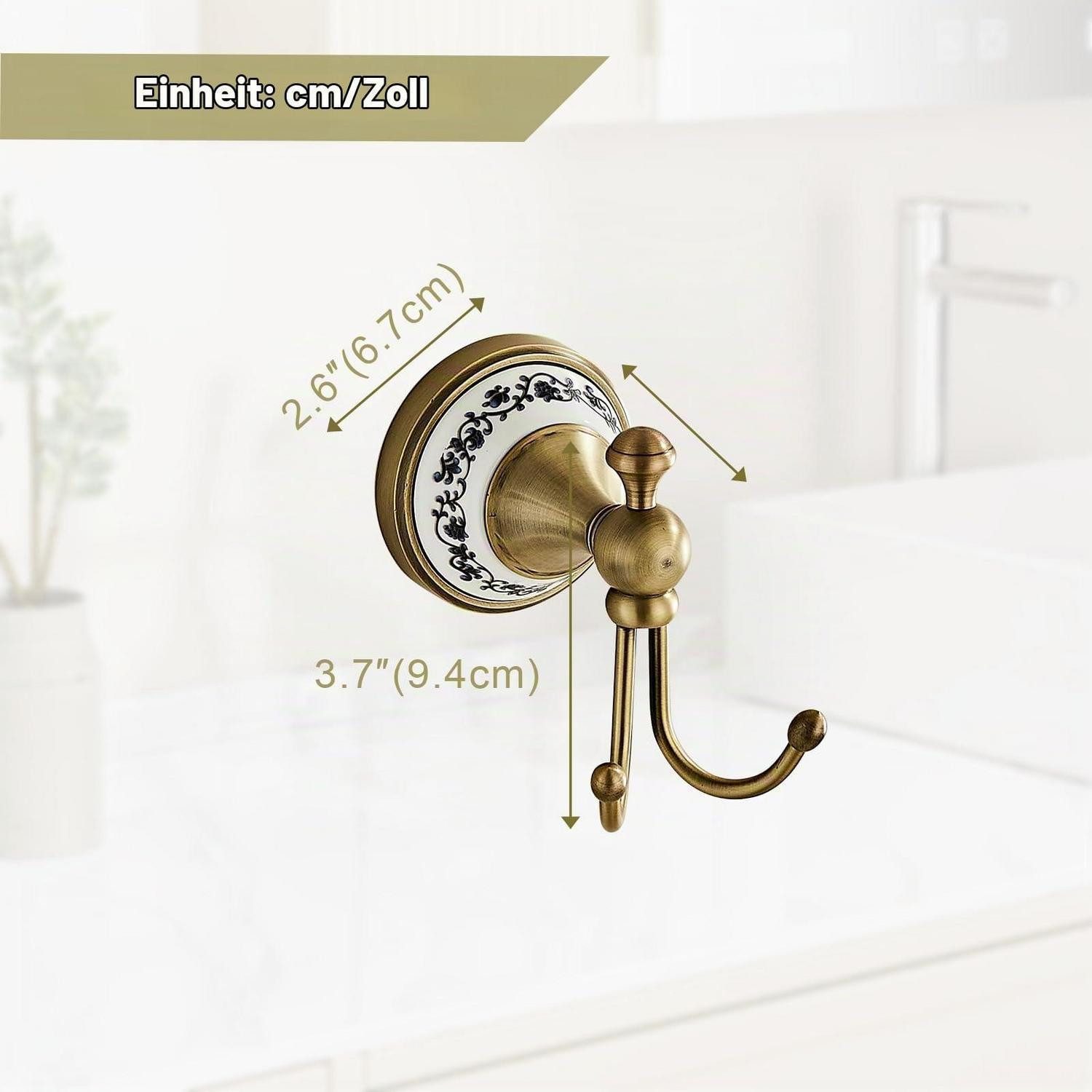 LuxusKollektion Handtuchhaken Handtuchhaken 2er-Set Antik Messing Porzellan, (1-St)