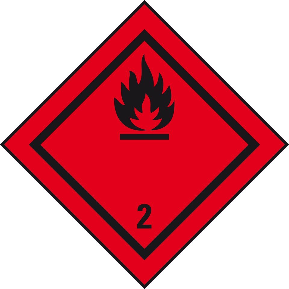 Hinweisschild VerPackskennz. Kl.2.1 Entz.Gase, Folie, seewasserbeständig, 500/Rol