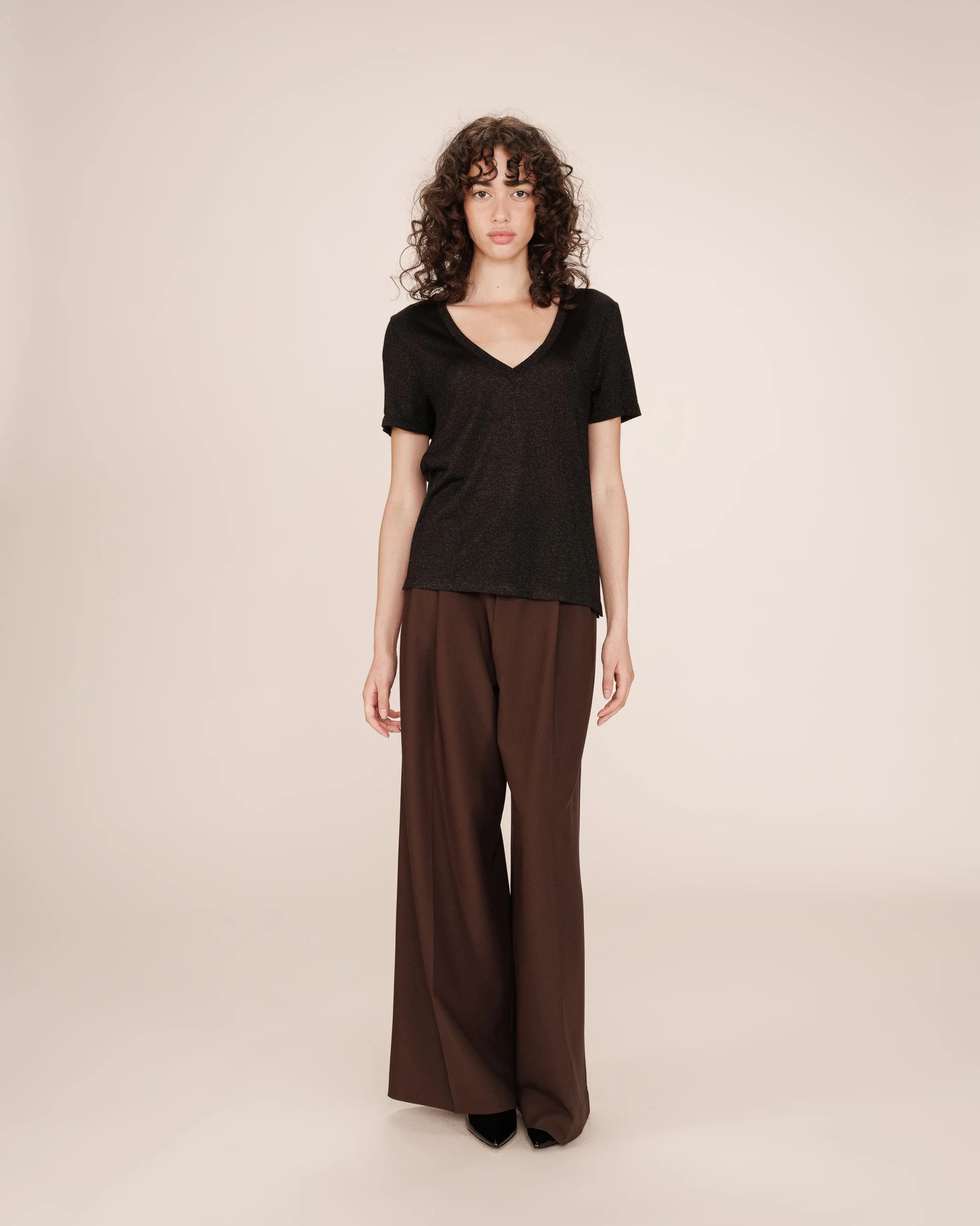 Grace & Mila Kurzarmshirt Lurex v-neck T-Shirt STARDUST - Kurzarmshirt - Damenshirt - Shirt