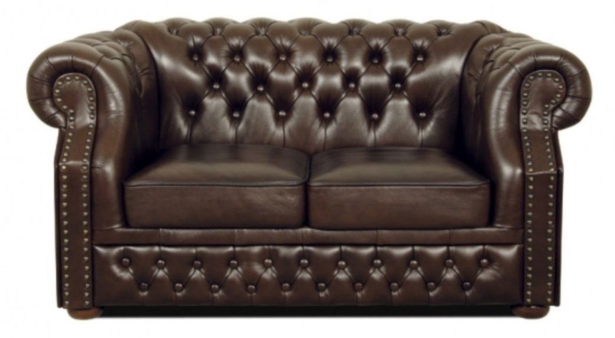 160 2er Sofa x 80 Casa H. cm Luxus 2-Sitzer Dunkelbraun - Möbel Chesterfield 90 Padrino Echtleder x