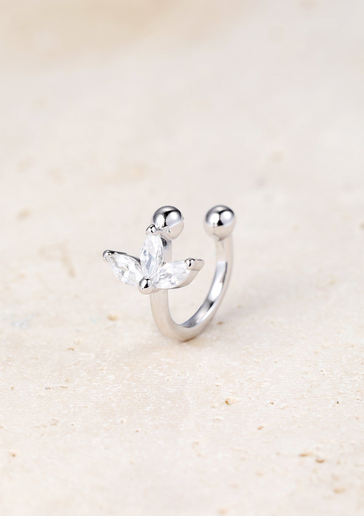 Hey Happiness Ohrklemme Fake Ohrring Blume Zirkonia, Damen Ear Cuff 18K Roségold Vergoldet, Ohrring ohne Loch 925 Silber Kristall offen klein, Geschenkidee