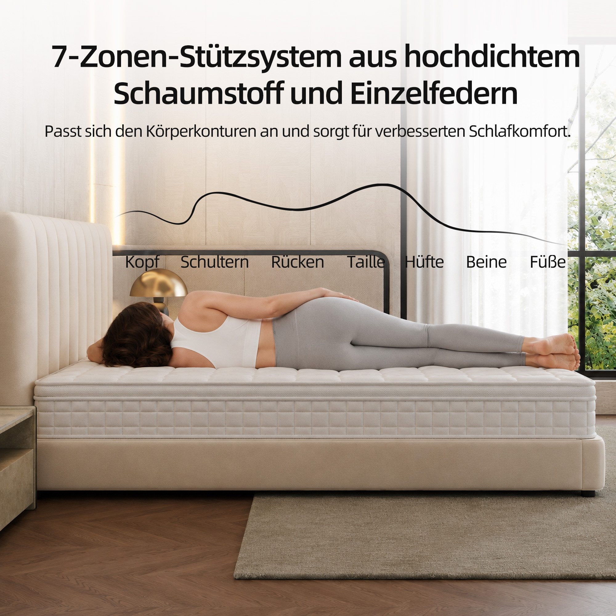Federkernmatratze Matratze 180x200, 7-Zonen Taschenfederkernmatratze, Höhe 25 cm, oleyluckidea, Größen haben 140 × 200 cm, 160 × 200 cm und 180 × 200 cm – Bild 3 von 5