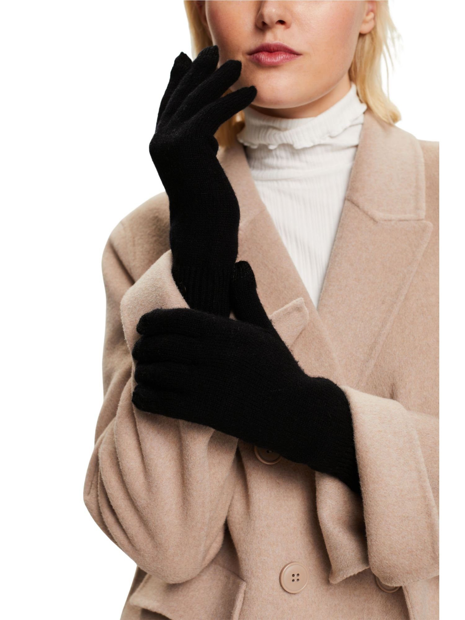 BLACK Rippstrick-Handschuhe Esprit Strickhandschuhe