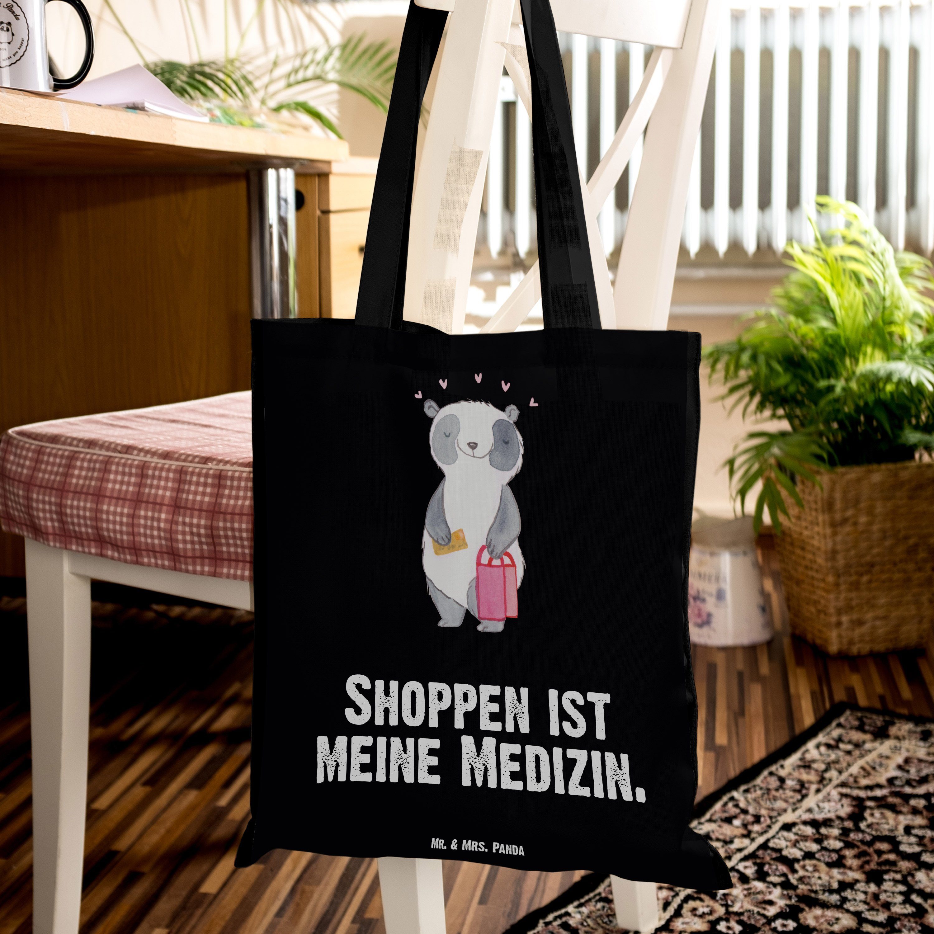 Schwarz E Mrs. Shopping & shoppen, Panda (1-tlg) Panda Beuteltasche, Mr. - Geschenk, - Tragetasche Medizin