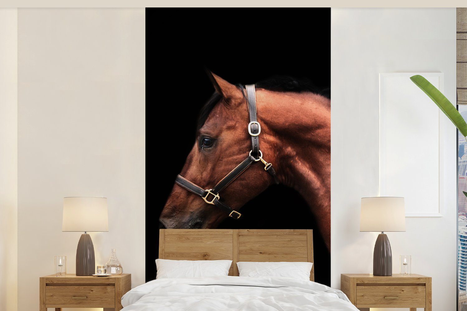Pferd Schlafzimmer Wohnzimmer für bedruckt, Küche, - - Matt, (2 Halfter, Fototapete Leicht Fototapete Vliestapete MuchoWow St),
