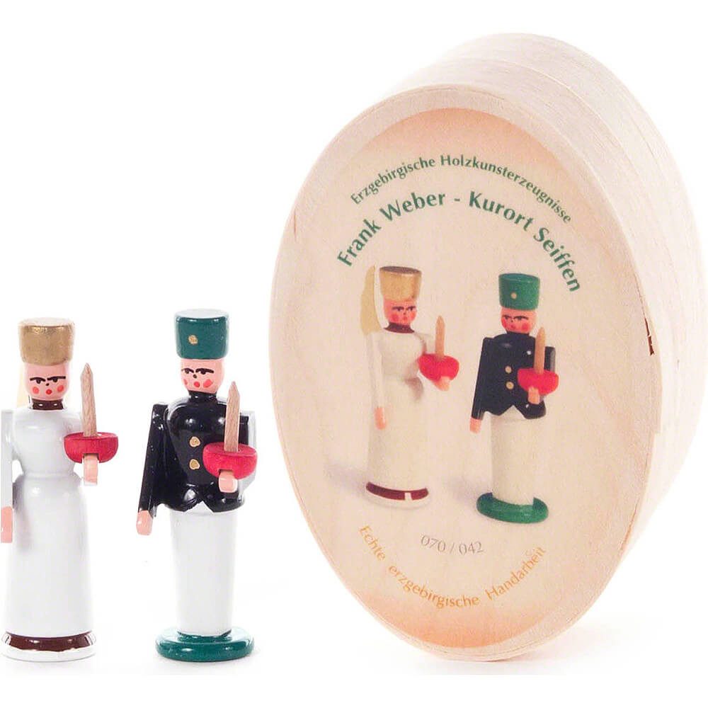 Dregeno Erzgebirge Dekofigur Engel und Bergmann in Spandose (4cm) von Dregeno Seiffen