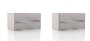 Woodek Design Nachttisch HOPE 2er Set, Schwebende Holz Nachtkonsolen mit 2 Schubladen (Ablagetische aus weißer Birke, 2-St., Minimalistische Nachtschränke), Modernes skandinavisches Design