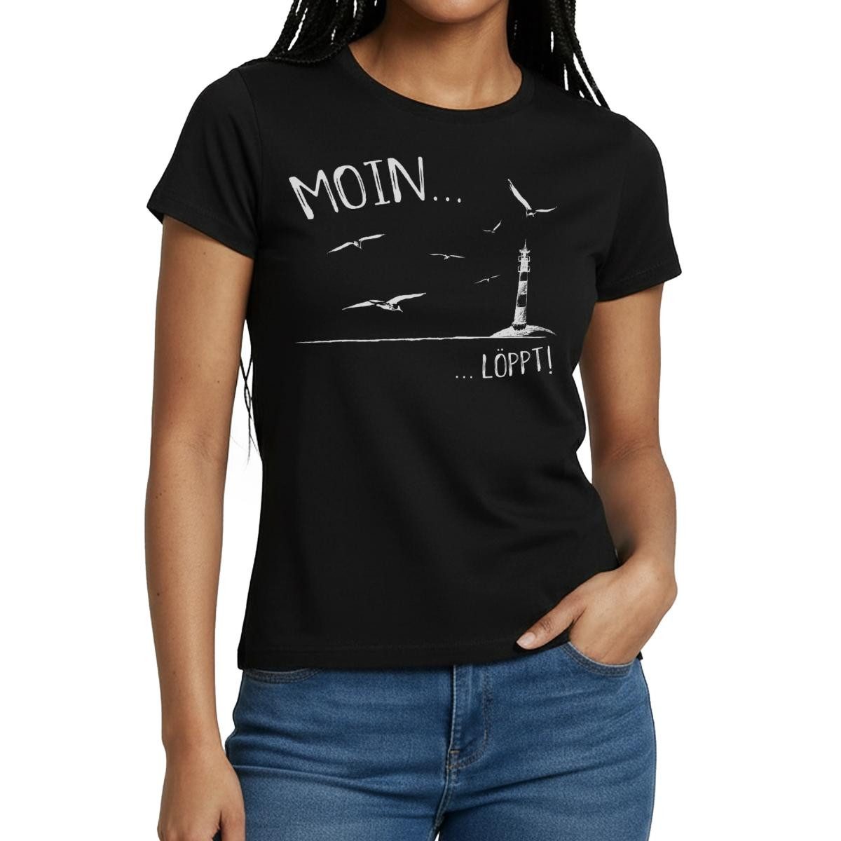 Spreadshirt T-Shirt Moin…Löppt Leuchtturm Küste Norddeutsch Frauen T-Shirt (1-tlg)
