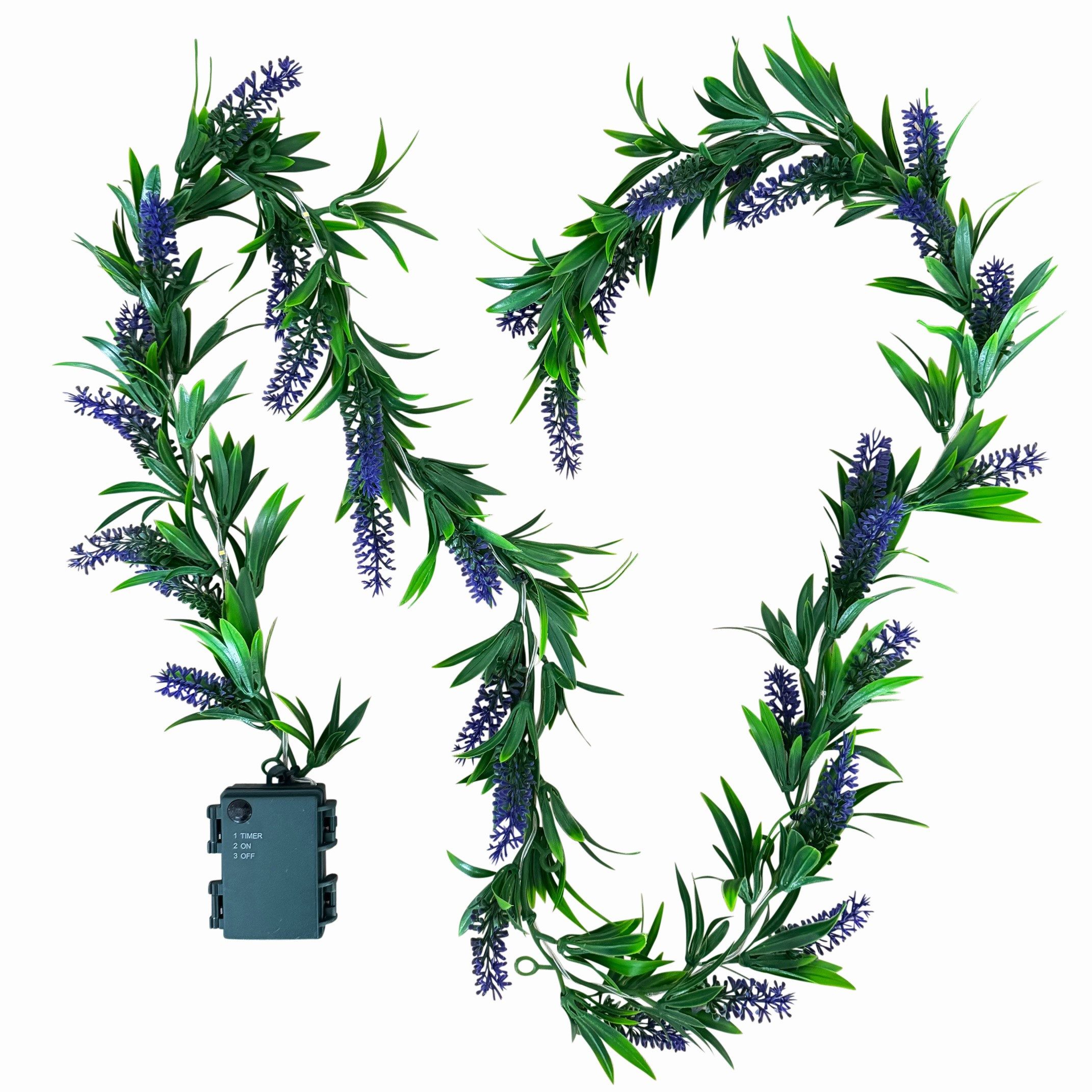 Kunstgirlande - 2 künstliche Blumengirlanden aus Lavendel mit LED-Lichterke günstig online kaufen