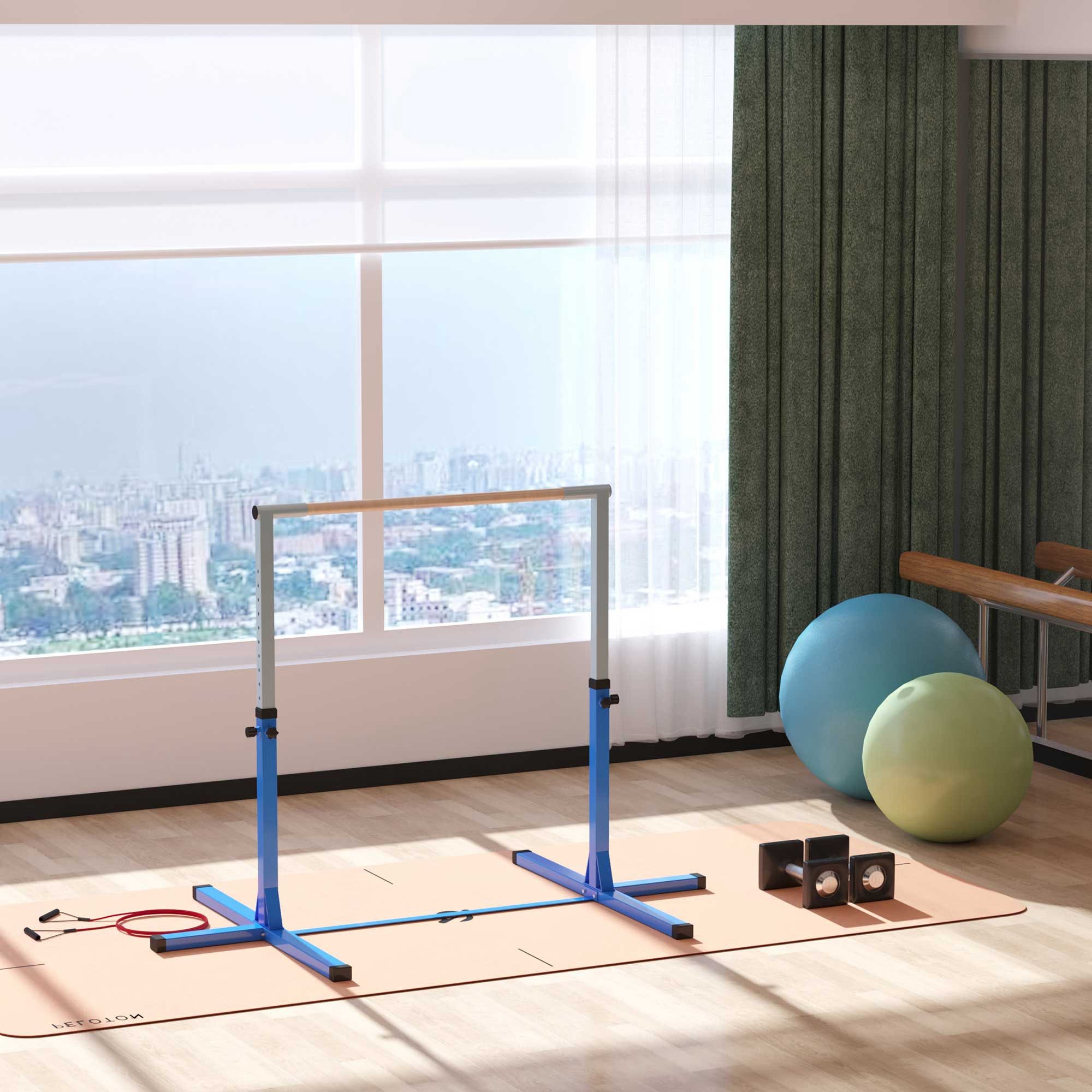 HOMCOM Turnreck belastbar Reckanlage, (höhenverstellbar Turnstangen, 1-St., Trainingsgeräte Stahl), Buchenholz Blau