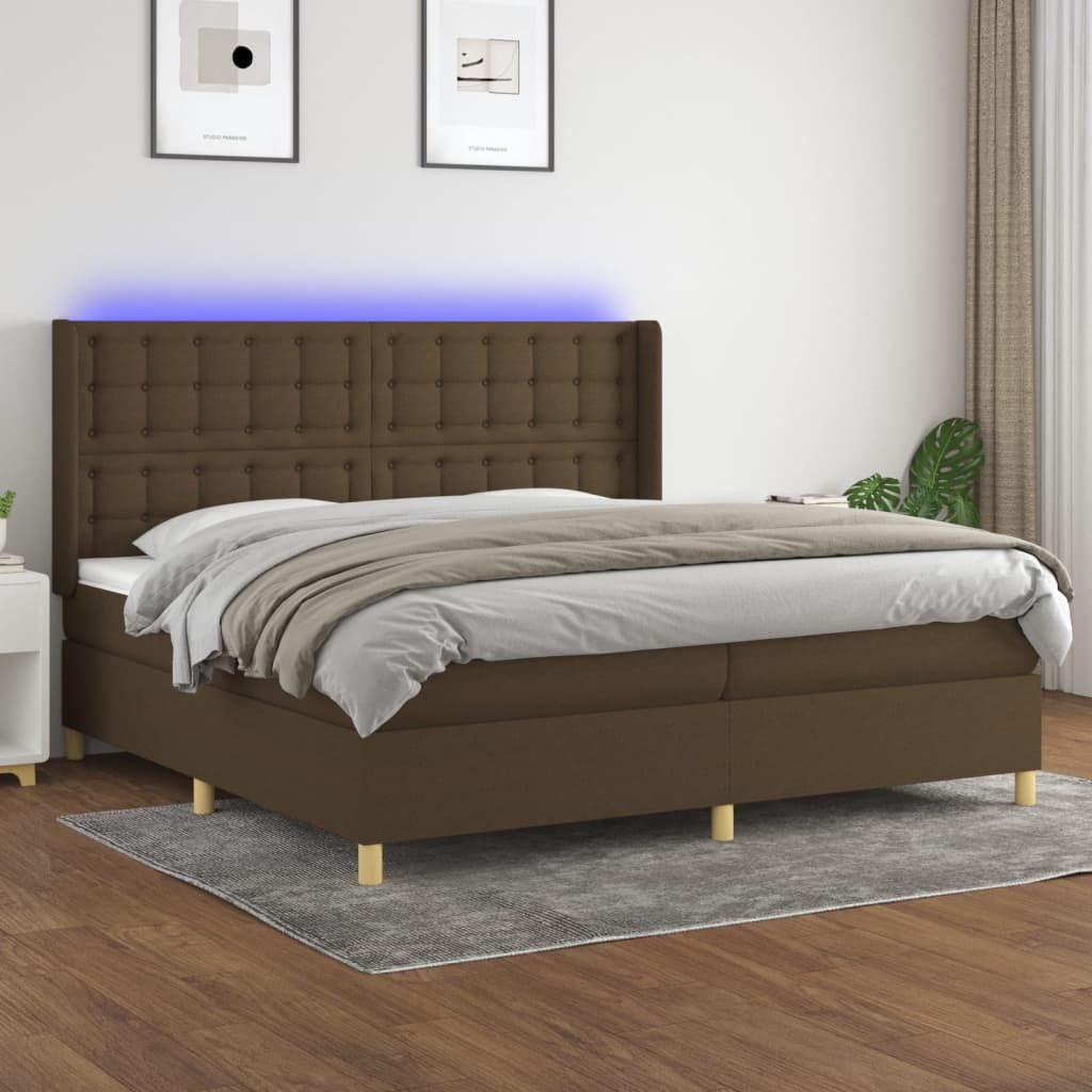 vidaXL Boxspringbett Boxspringbett mit Matratze LED Dunkelbraun 200x200 cm günstig online kaufen
