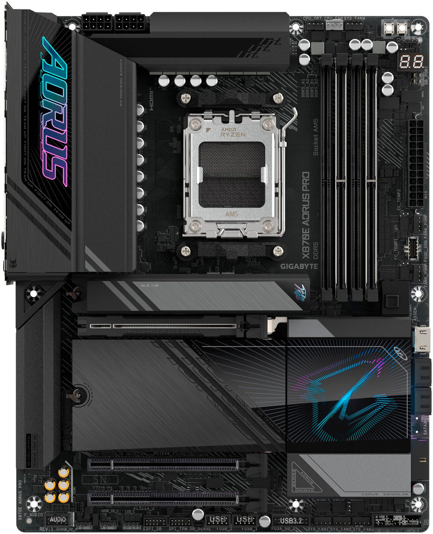 Gigabyte X870E AORUS PRO Mainboard - Unterstützt AMD Ryzen 9000 CPUs, 16+2+2 Ph Mainboard