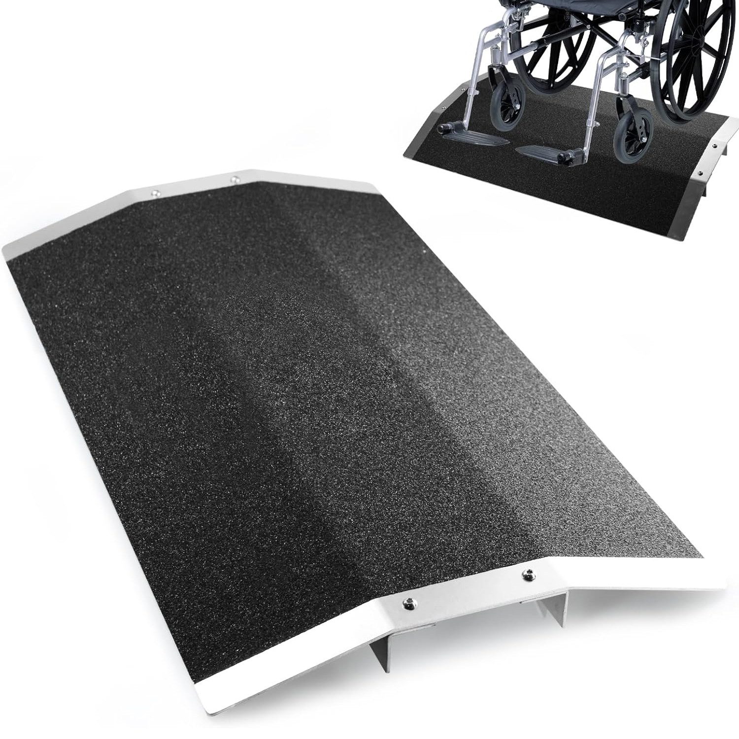 QUBEBU Auffahrrampe Rollstuhl Schwellenrampe, Auffahrrampe aus Aluminiumlegierung (für Rollstühle, Motorräder und Fußgängerverkehr, LxBxH 80x40x3.8 cm, 1-St., Tragfähigkeit von 300 kg, Aluminiumlegierung Bordsteinrampe)