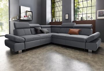 exxpo - sofa fashion Ecksofa Happy, L-Form, inkl. Kopf- und Armteilverstellung, wahlweise mit Bettfunktion