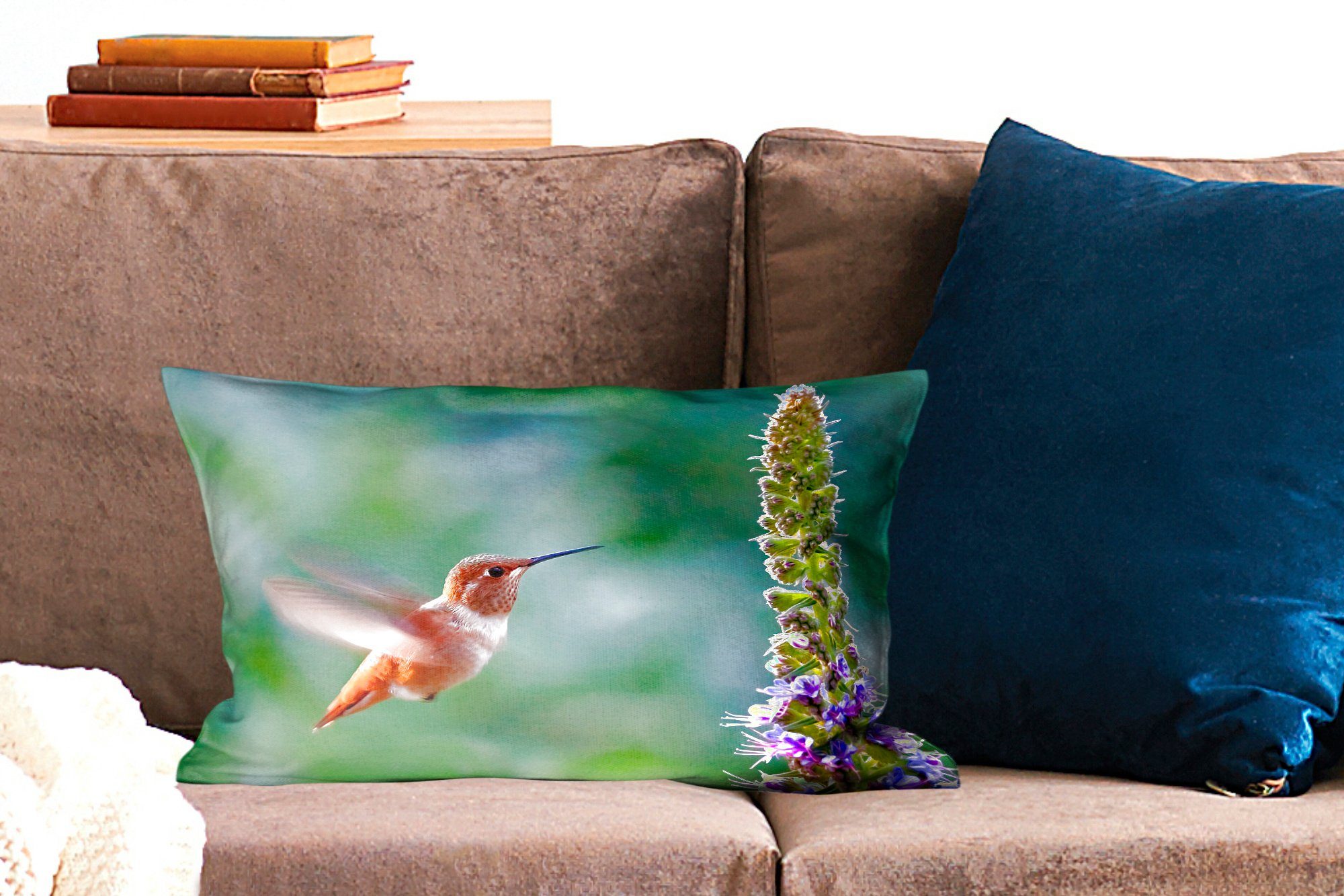 MuchoWow Dekokissen Vogel Schlafzimmer - Kolibri - Dekokissen Blume, Wohzimmer Zierkissen, mit Dekoration, Füllung