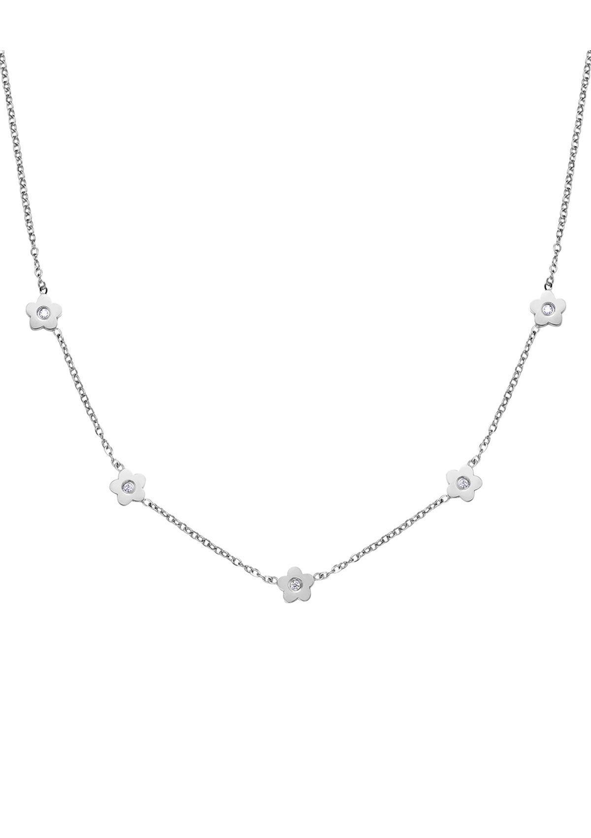 Roségold Hey Happiness Blume wasserfest Kristall Charm-Kette Damen klein, klein, Silber Blüte Edelstahl Anhänger Kette 18K vergoldet (Kette+Ohrringe),