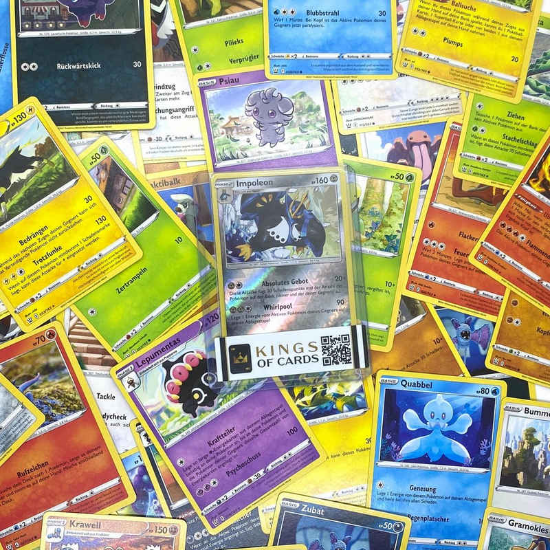 KingsofCards Sammelkarte Pokemon Kartenpaket mit 50 Karten + Holokarte Geschenkset Deutsch
