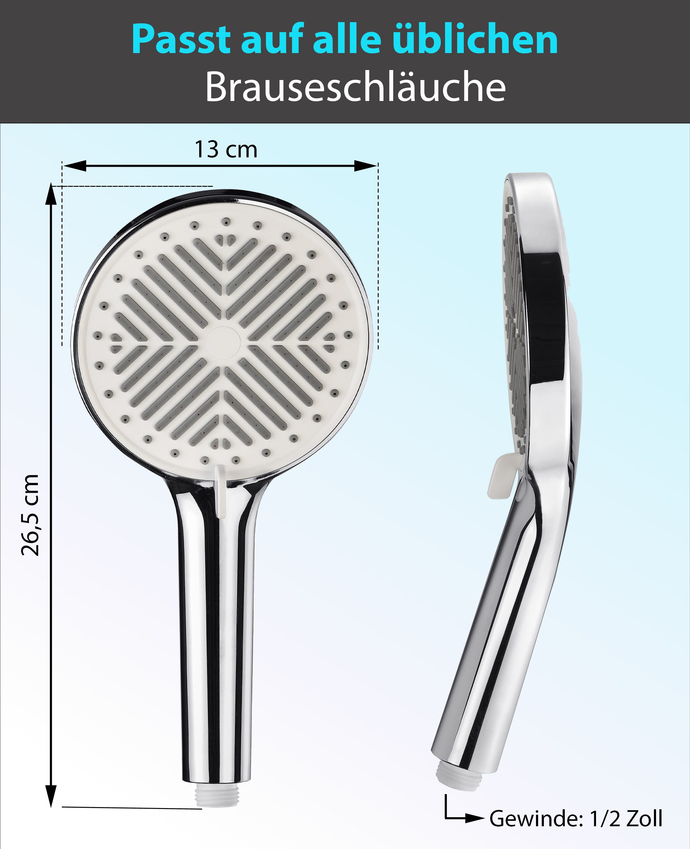 Blumbach Handbrause - Duschkopf Eco Shower, (3 Strahlarten, sehr wassersparend - Wasserverbrauch nur 6 - 9 Liter/min), mit Antikalk Noppen - leicht zu Montieren ohne Werkzeug