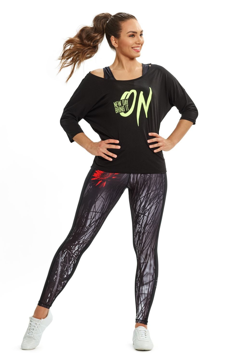 Winshape 3/4-Arm-Shirt MCS001 ultra leicht mit Neon gelbem Glitzer-Aufdruck