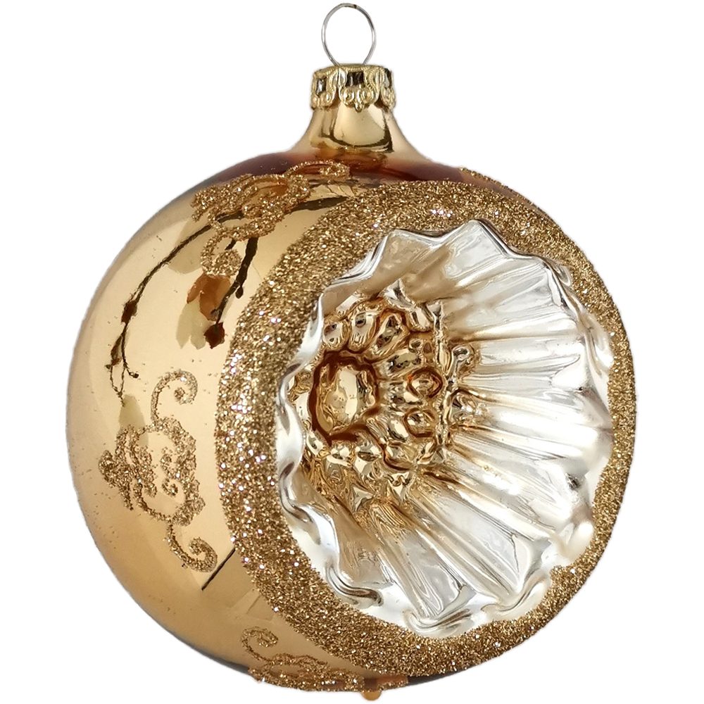 Weihnachtsbaumkugel gold St), mundgeblasen, glanz (1 Reflexkugel, Glasdesign Renaissanceband, handbemalt Thüringer