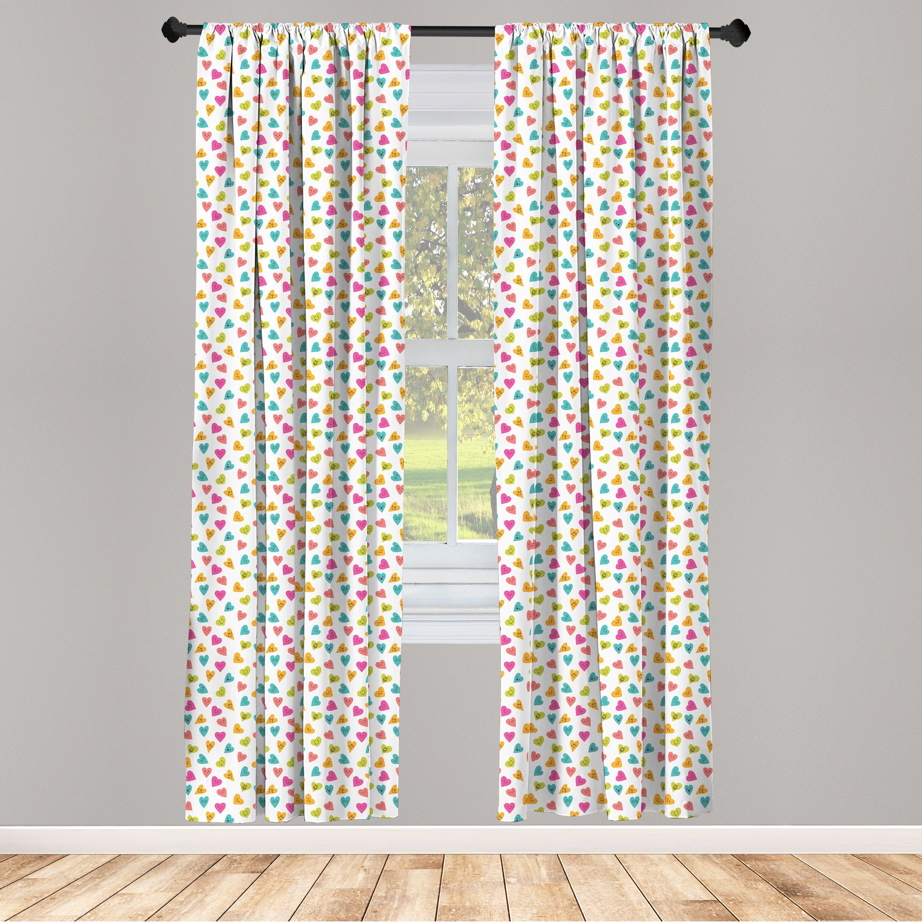 Gardine Vorhang für Wohnzimmer Schlafzimmer Dekor, Abakuhaus, Microfaser, Herzen Lächeln Muster Lustiger Entwurf