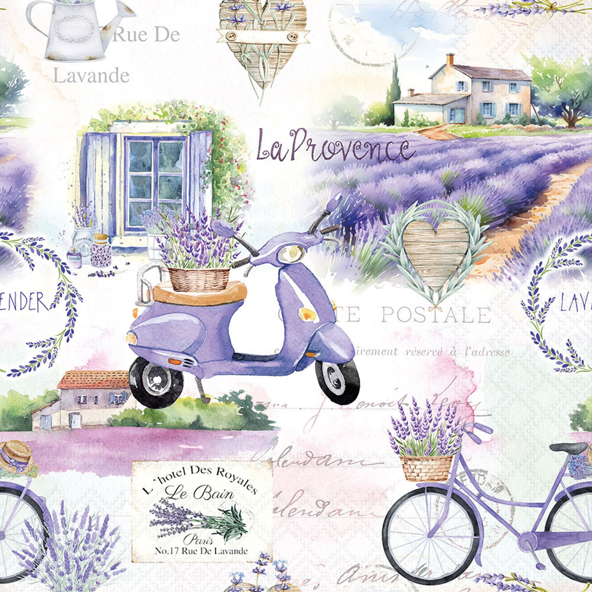 Ambiente Luxury Paper Products Papierserviette, Servietten Papier 33x33cm 3-lagig mit La Provence Motiv 20 Stück