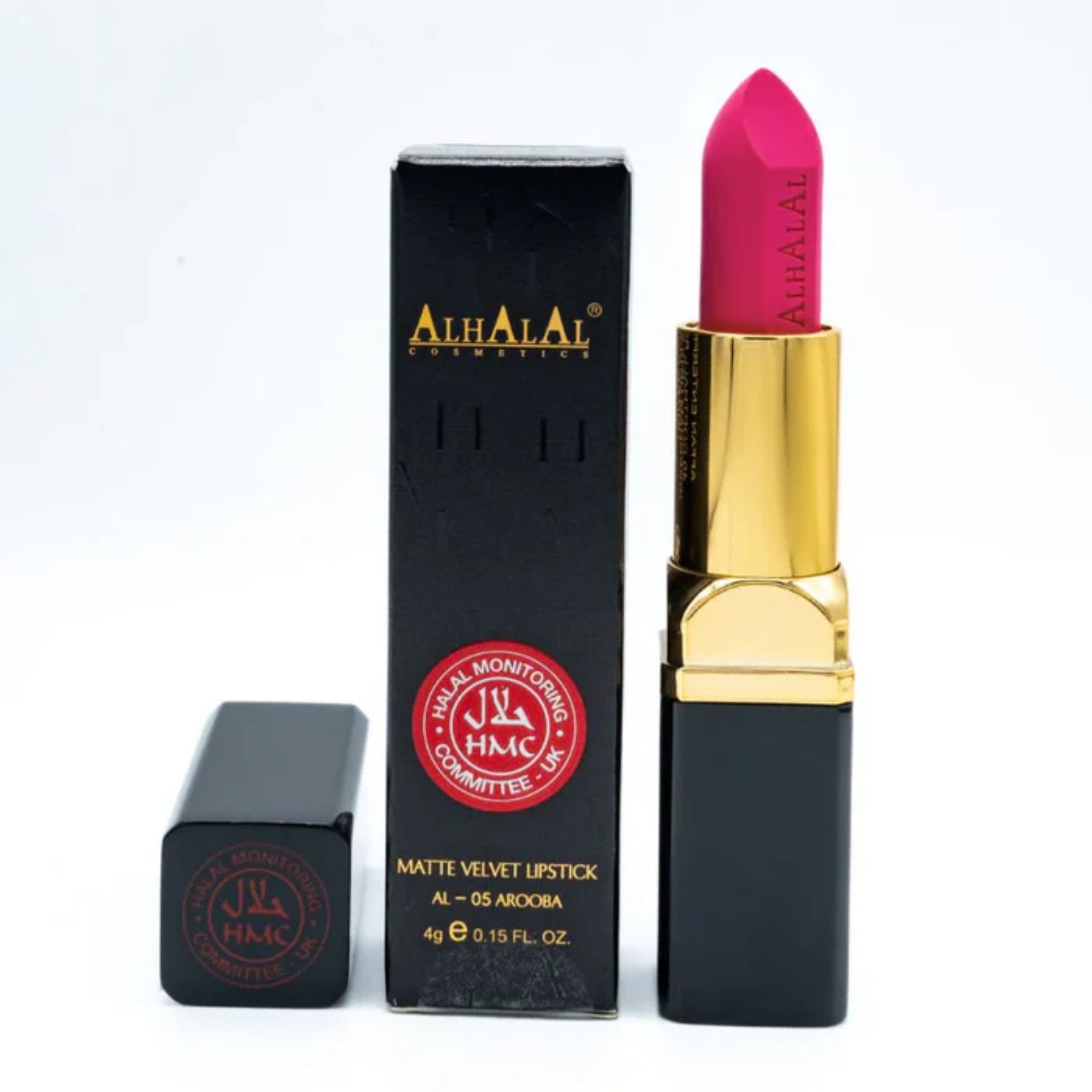 Alhalal Cosmetics Ltd. Lippenstift AL-05 AROOBA Halal Lippenstift Neon-Pink, matt, vegan, alkoholfrei, halal-zertifiziert (HMC UK),langanhaltend