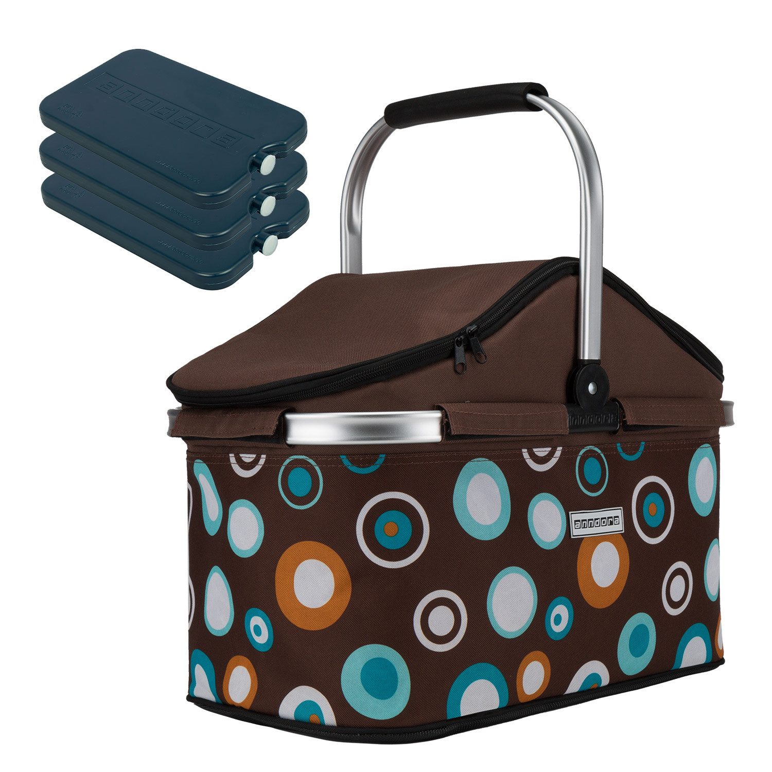 anndora Einkaufskorb thermo Shopper Kühlkorb mit Kühlakkus, 25 l, isolierter Deckel - 3 Kühlakkus - leichter stabiler Alurahmen