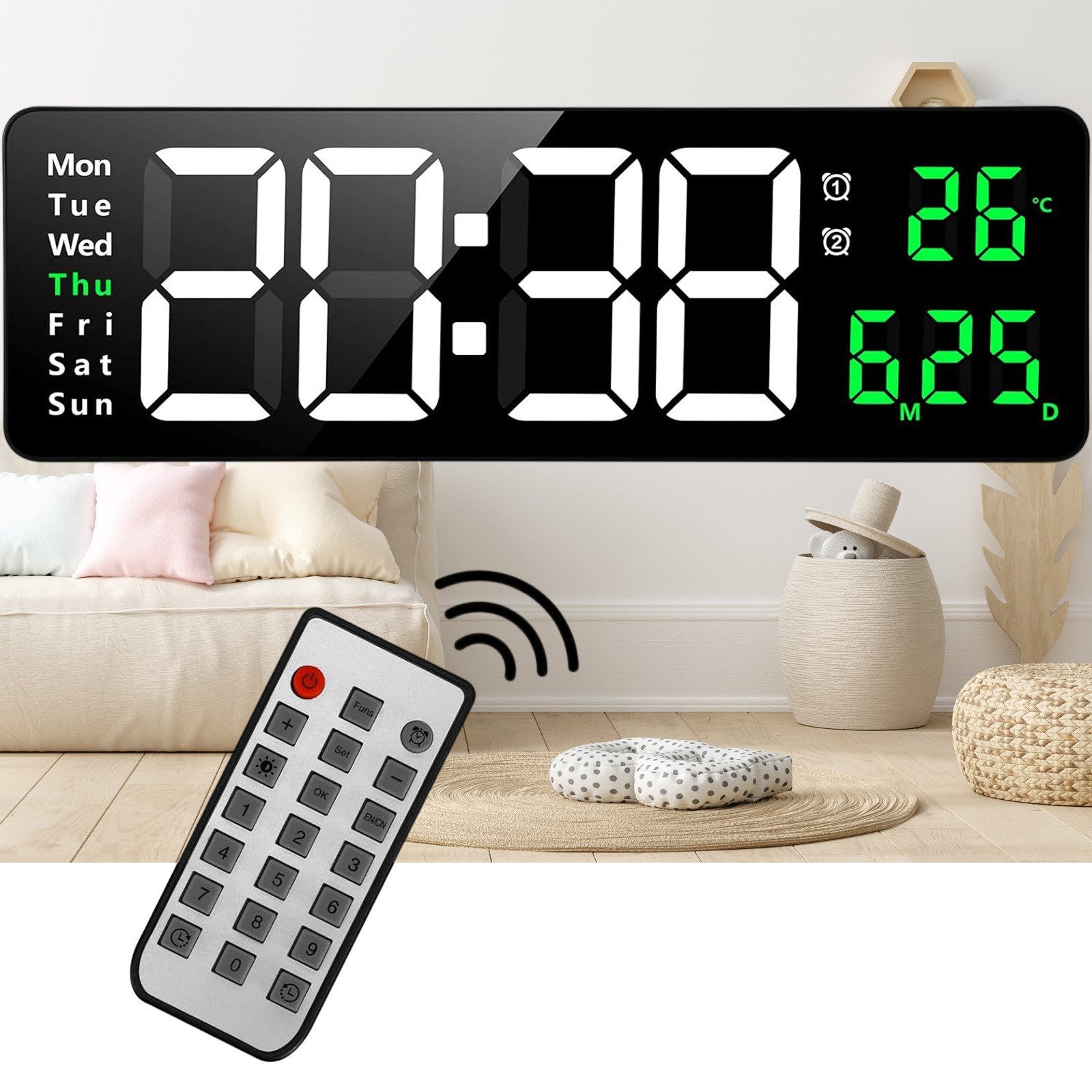 REDOM Wanduhr Elektronische Uhr mit Temperaturanzeige Fernbedienbare LED-Di günstig online kaufen