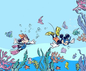 Komar Fototapete Vlies Fototapete -Mickey & Minnie Coral Reef - Größe 300 x 250 cm, glatt, bedruckt, (Packung, 1 St)