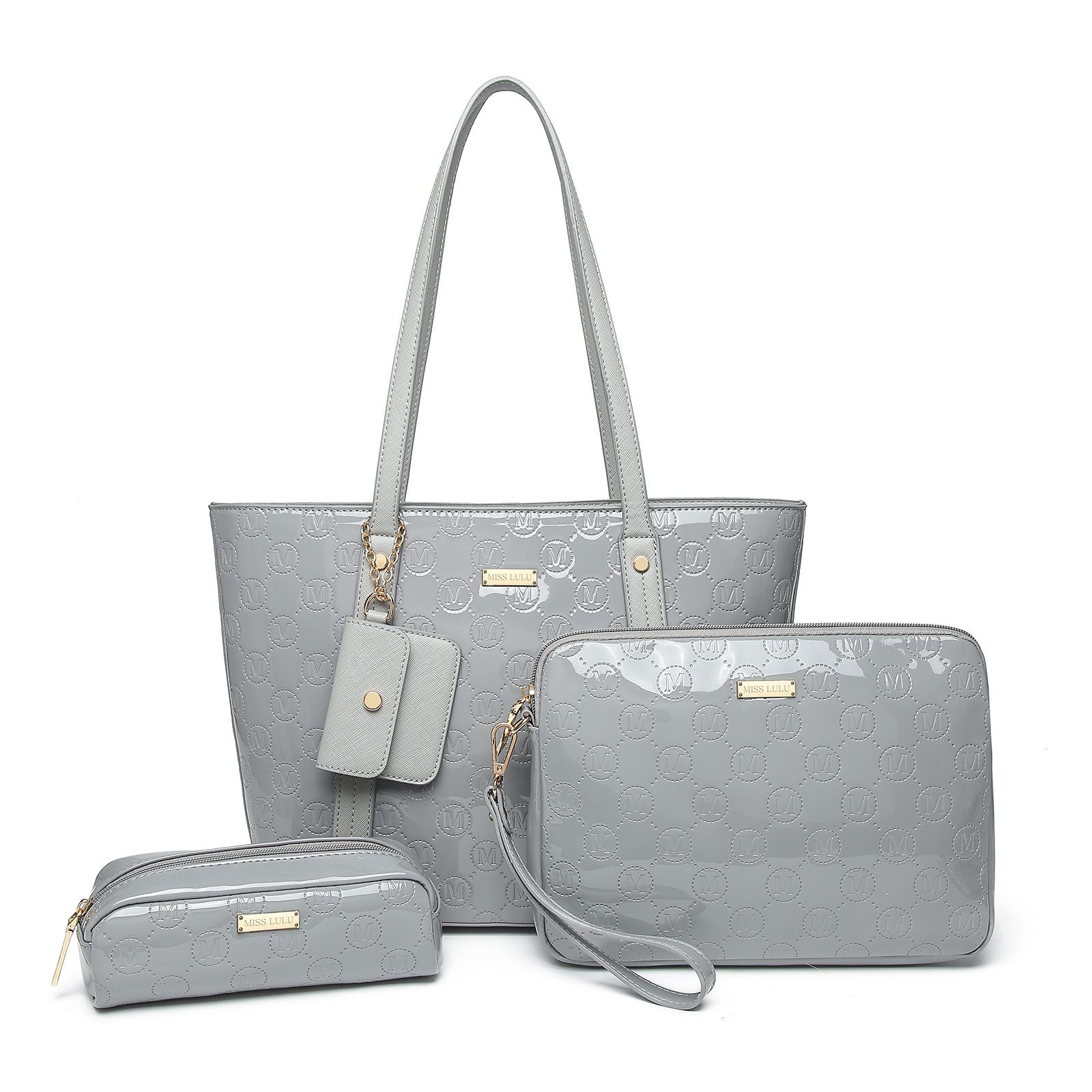 Miss Lulu Shopper Damen Handtasche Set, mittelgroße Schultertasche 3-teiliges Set