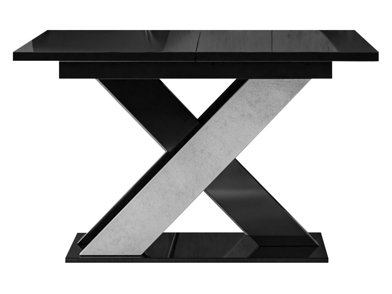 MIRJAN24 Esstisch Xao (Ausziehbarer), Einlegeplatte befindet Beton Schwarz sich der cm unter Tischplatte, / 120-160x90x75 Hochglanz
