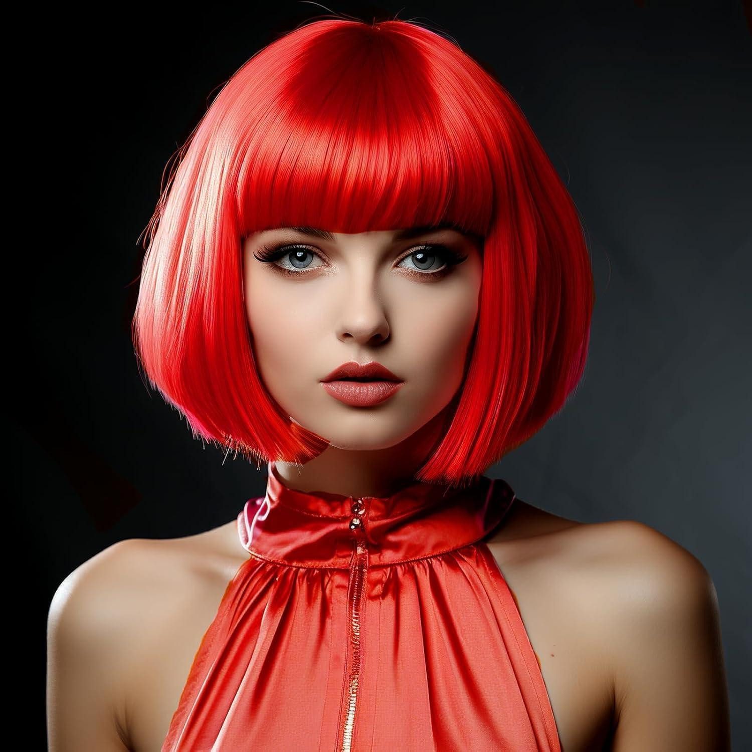 LuxusKollektion Kunsthaarperücke Perücke Bob Kurz Pony Glatt Kunsthaar Damen Cosplay Kostüm Rot
