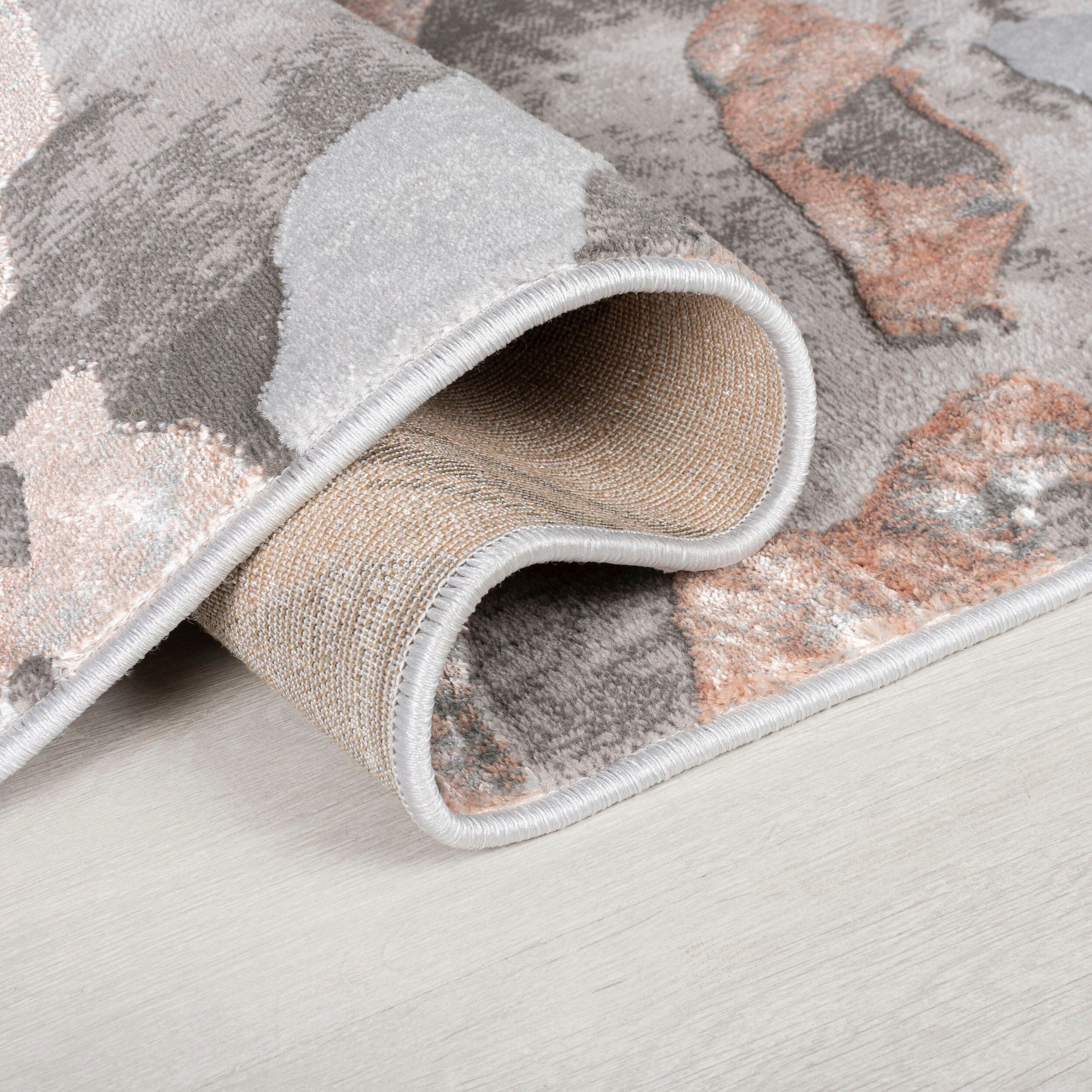 rechteckig, rosé dezenter mm, Höhe: mehrfarbig, modernes Glanz, FLAIR Marbled, Marmor-Design 12 RUGS, Teppich